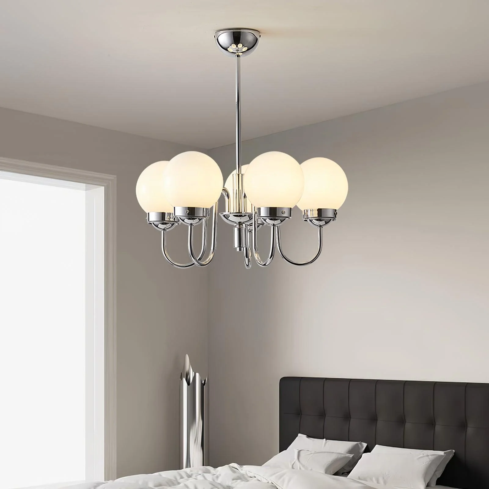 Lustra Chandelier Globe Chrome Curved Arm - Image 35