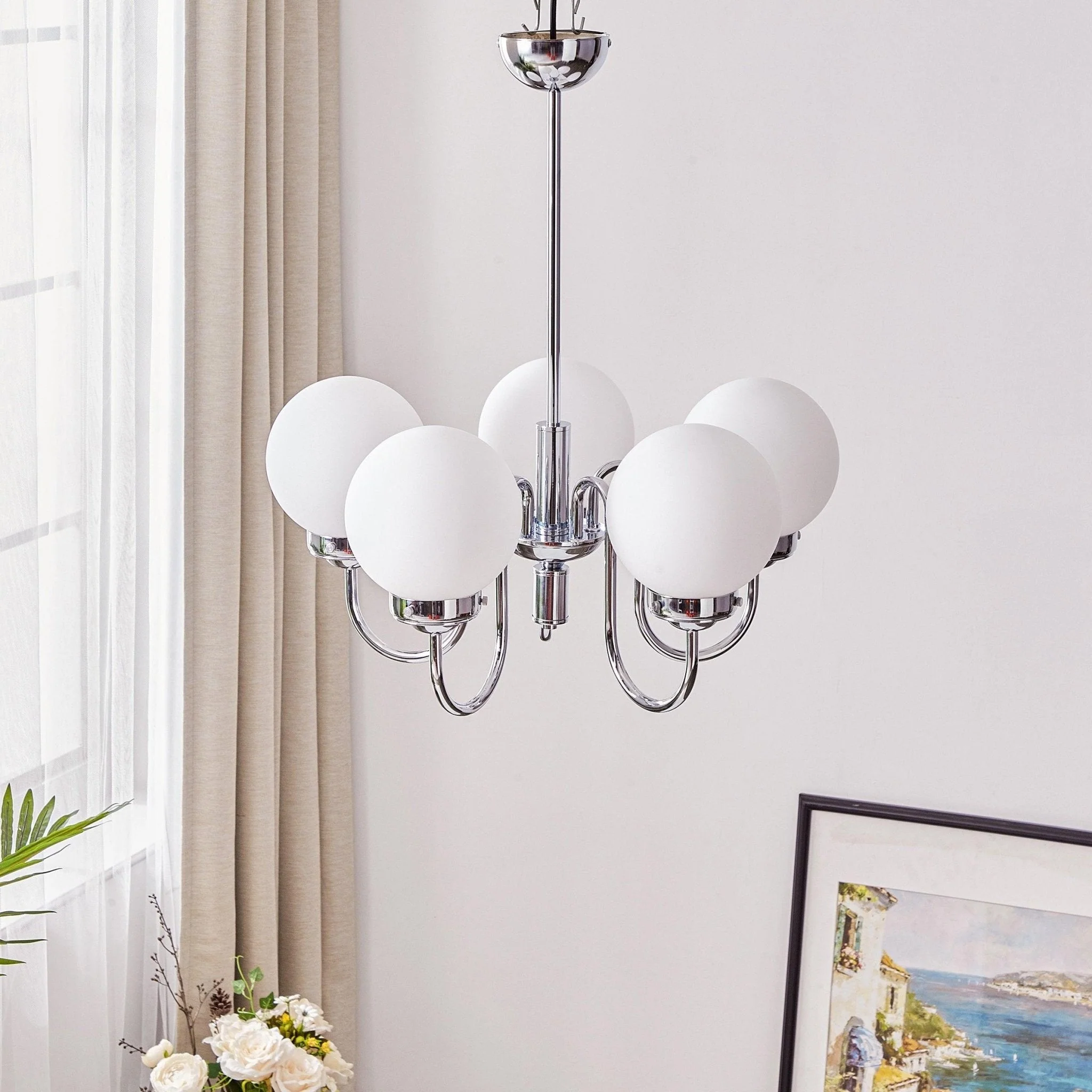 Lustra Chandelier Globe Chrome Curved Arm - Image 37