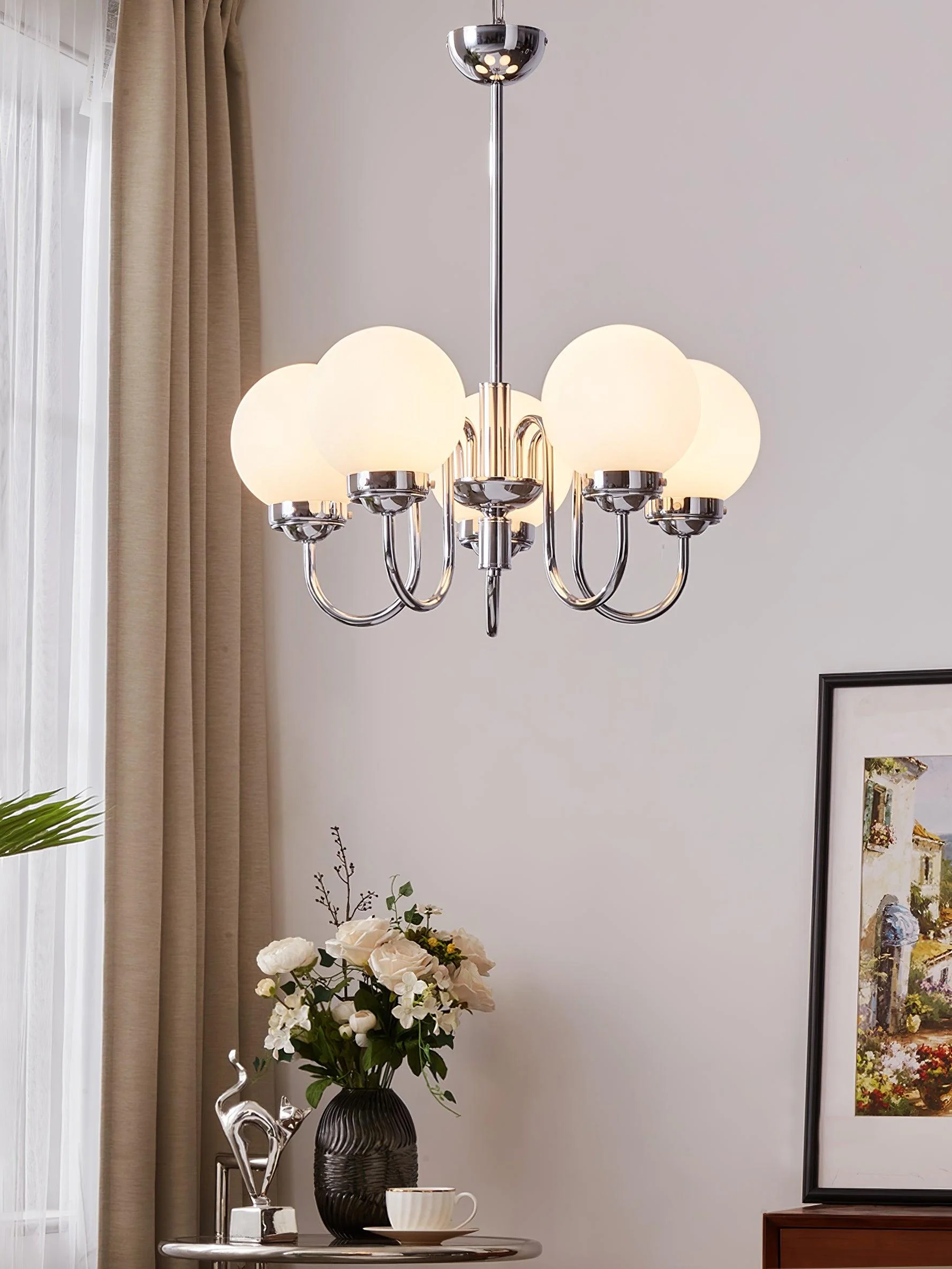 Lustra Chandelier Globe Chrome Curved Arm - Image 42