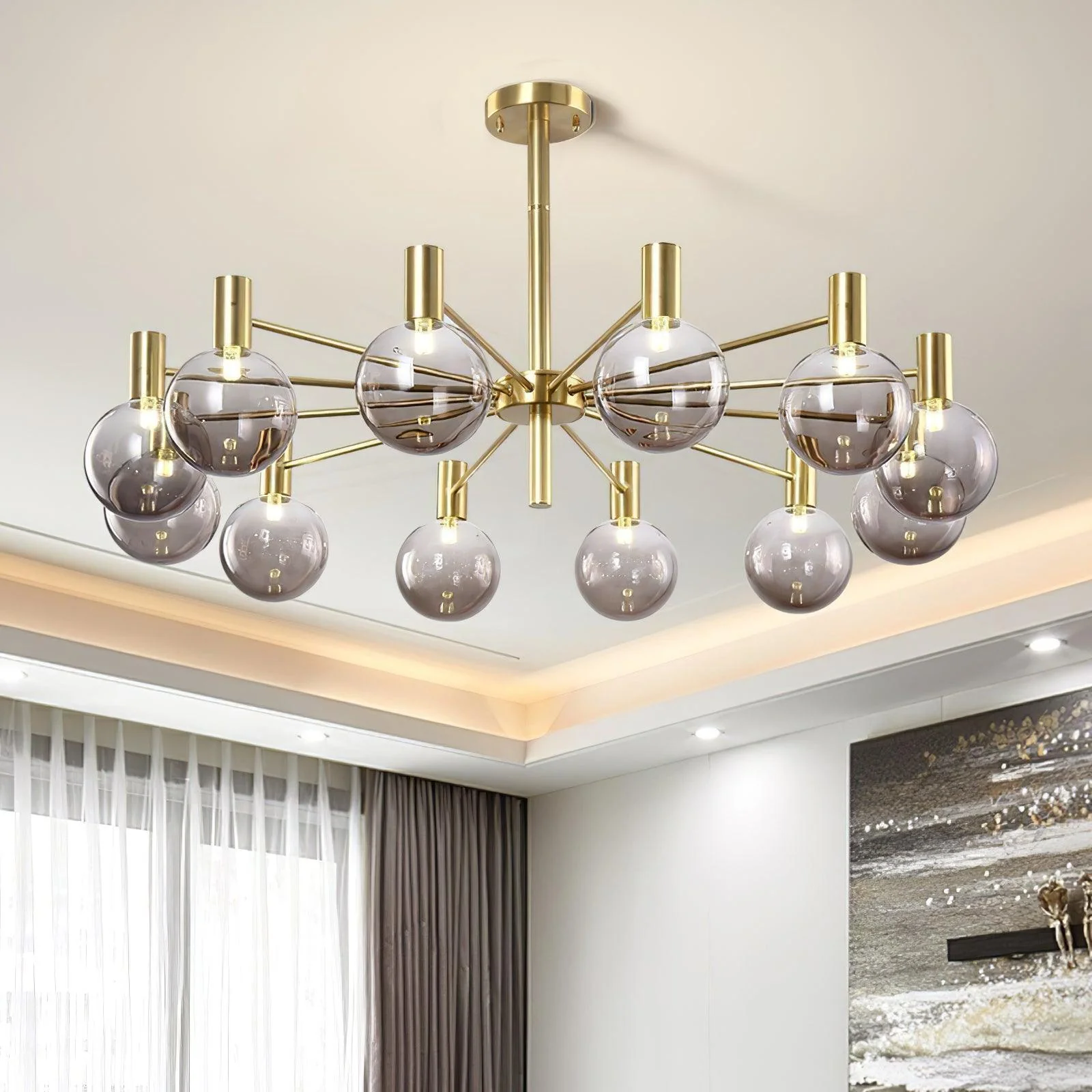 Lustra Chandelier Globe Glass Gold Frame Modern - Image 22
