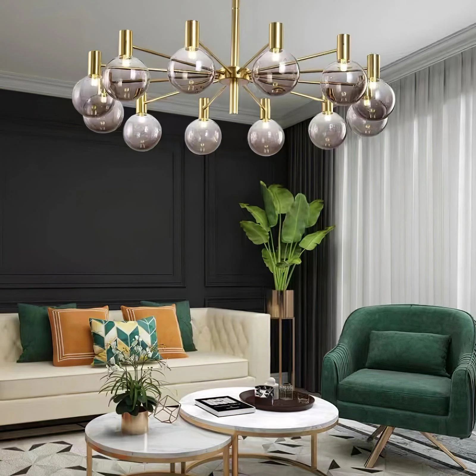 Lustra Chandelier Globe Glass Gold Frame Modern - Image 24