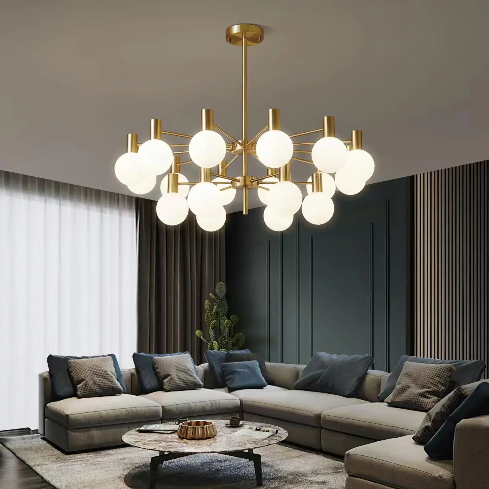 Lustra Chandelier Globe Glass Gold Frame Modern - Image 71