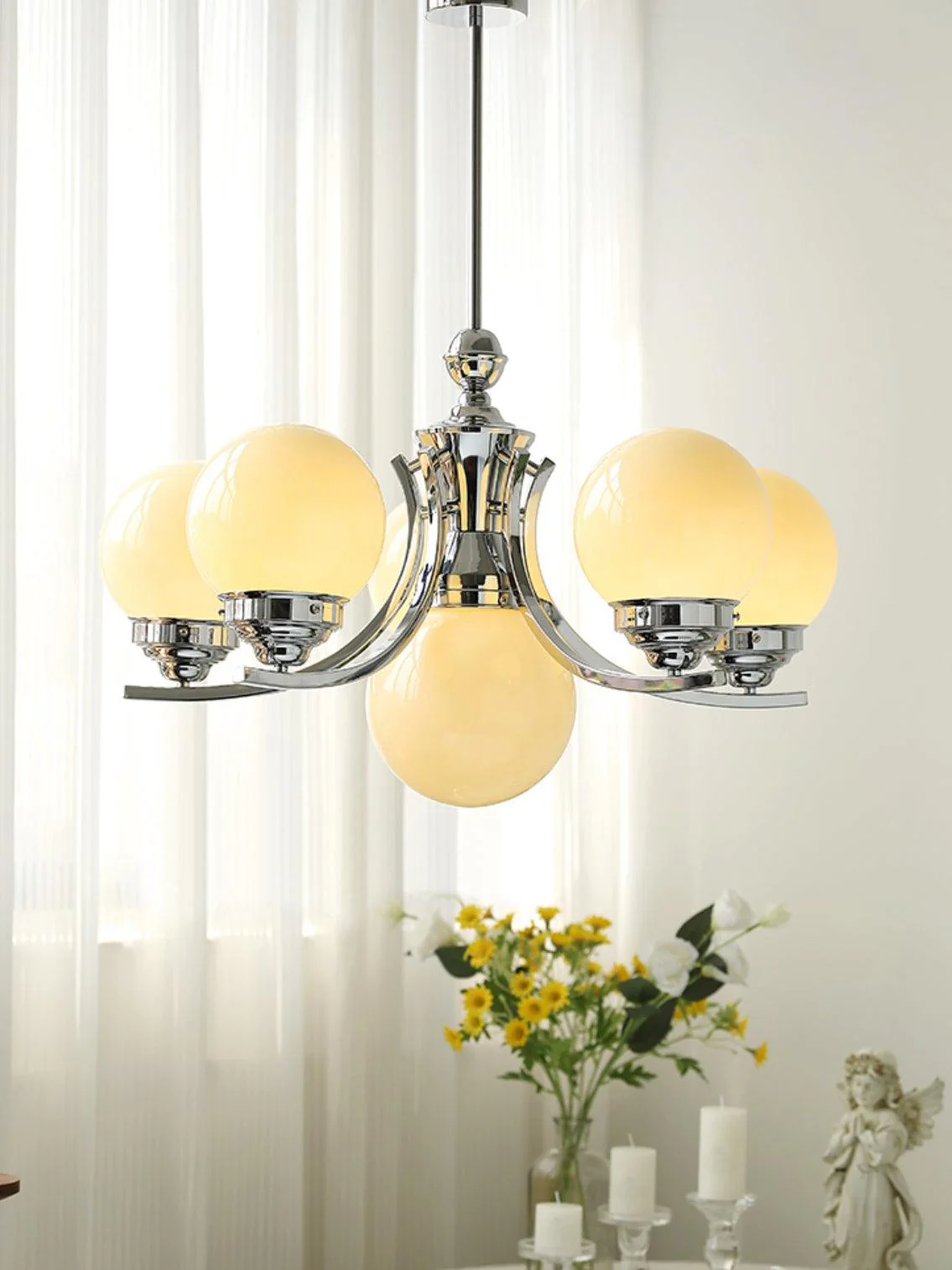 Lustra Chandelier Globe Chrome Modern 5-Light - Image 24
