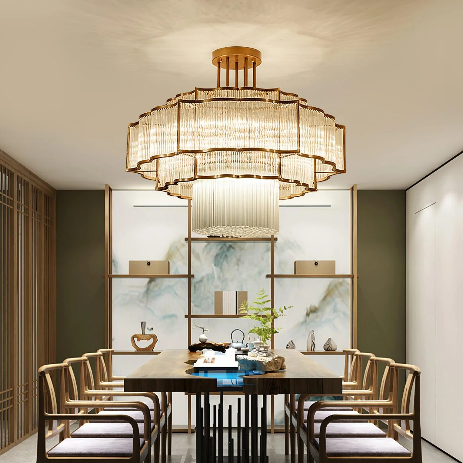 Lustra Chandelier Gold Black Glass - Image 23