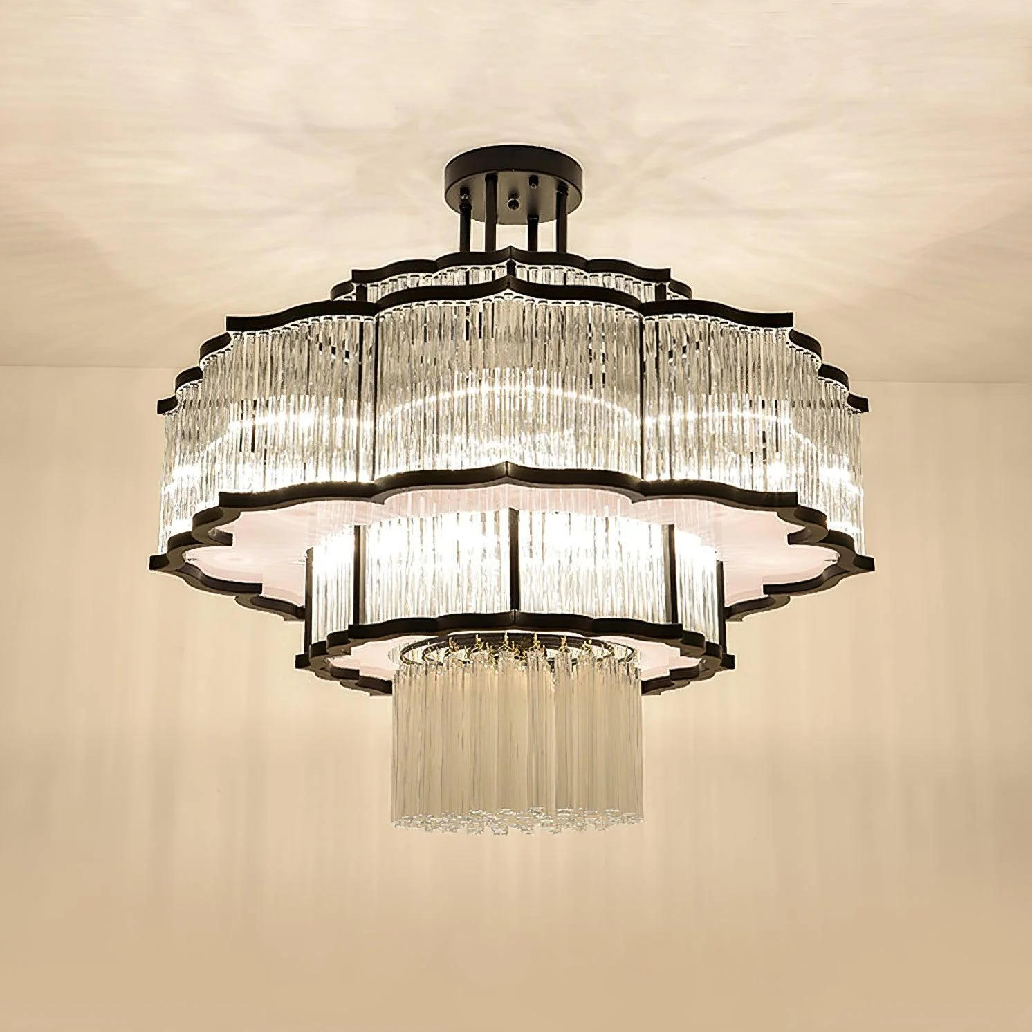 Lustra Chandelier Gold Black Glass - Image 4