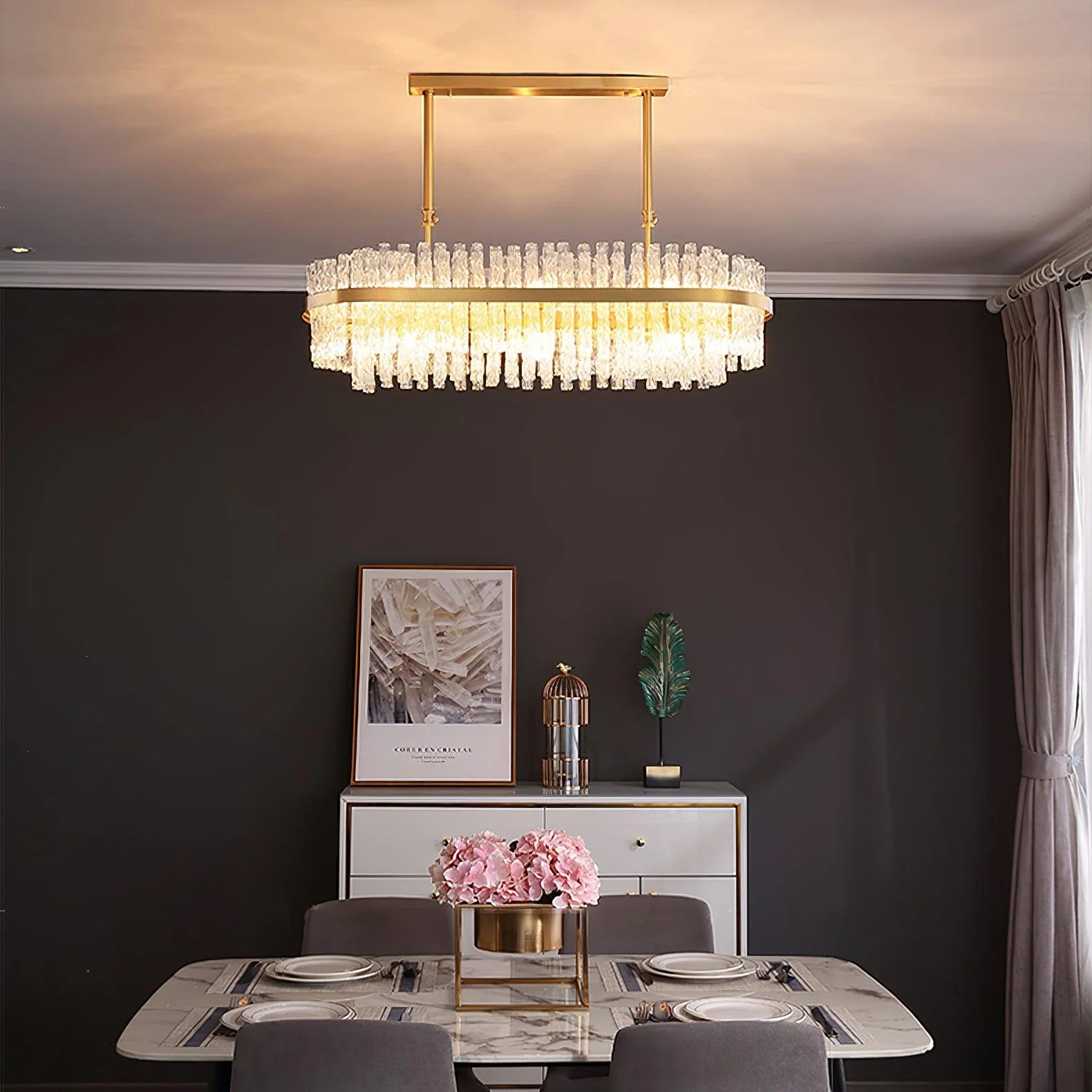 Lustra Chandelier Gold Clear Rod Elegant - Image 21