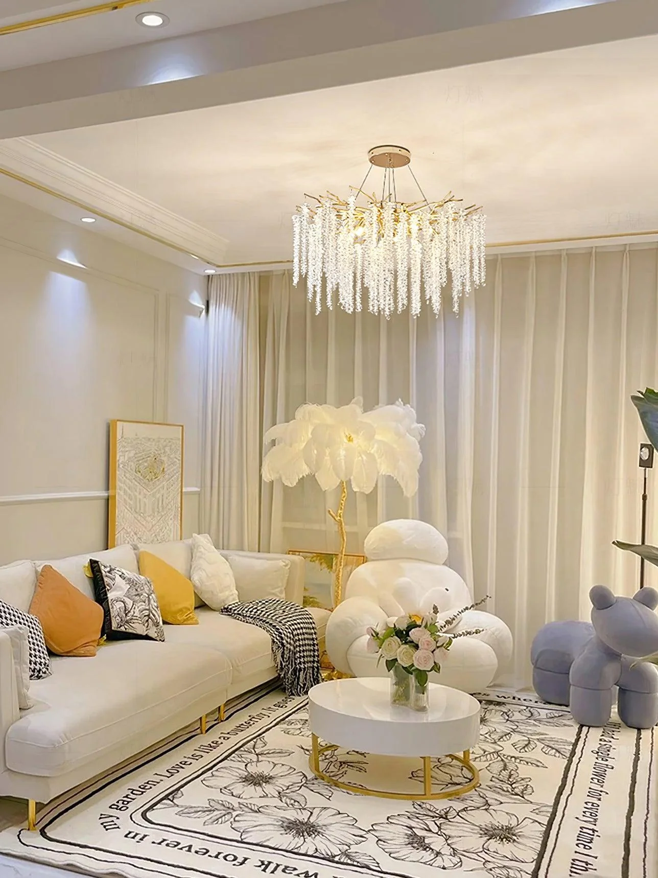 Lustra Chandelier Gold Crystal Branch Elegant - Image 2