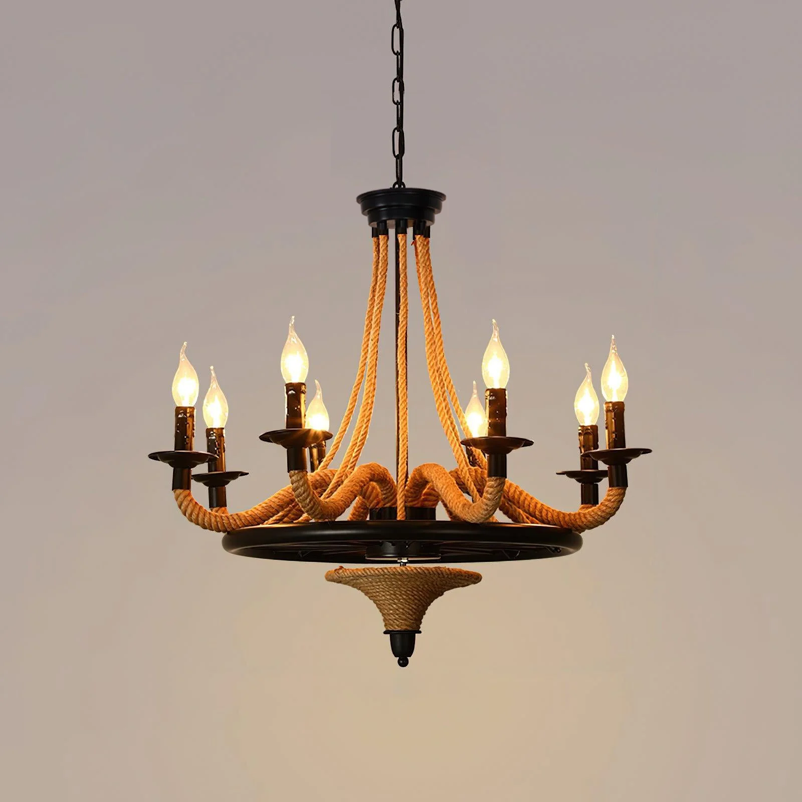 Lustra Chandelier Hemp Rope Large Wheel - Image 10