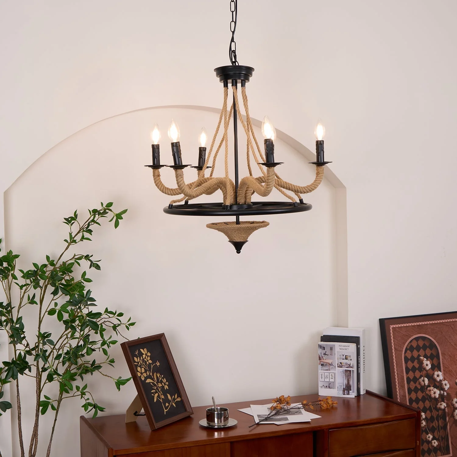 Lustra Chandelier Hemp Rope Large Wheel - Image 11