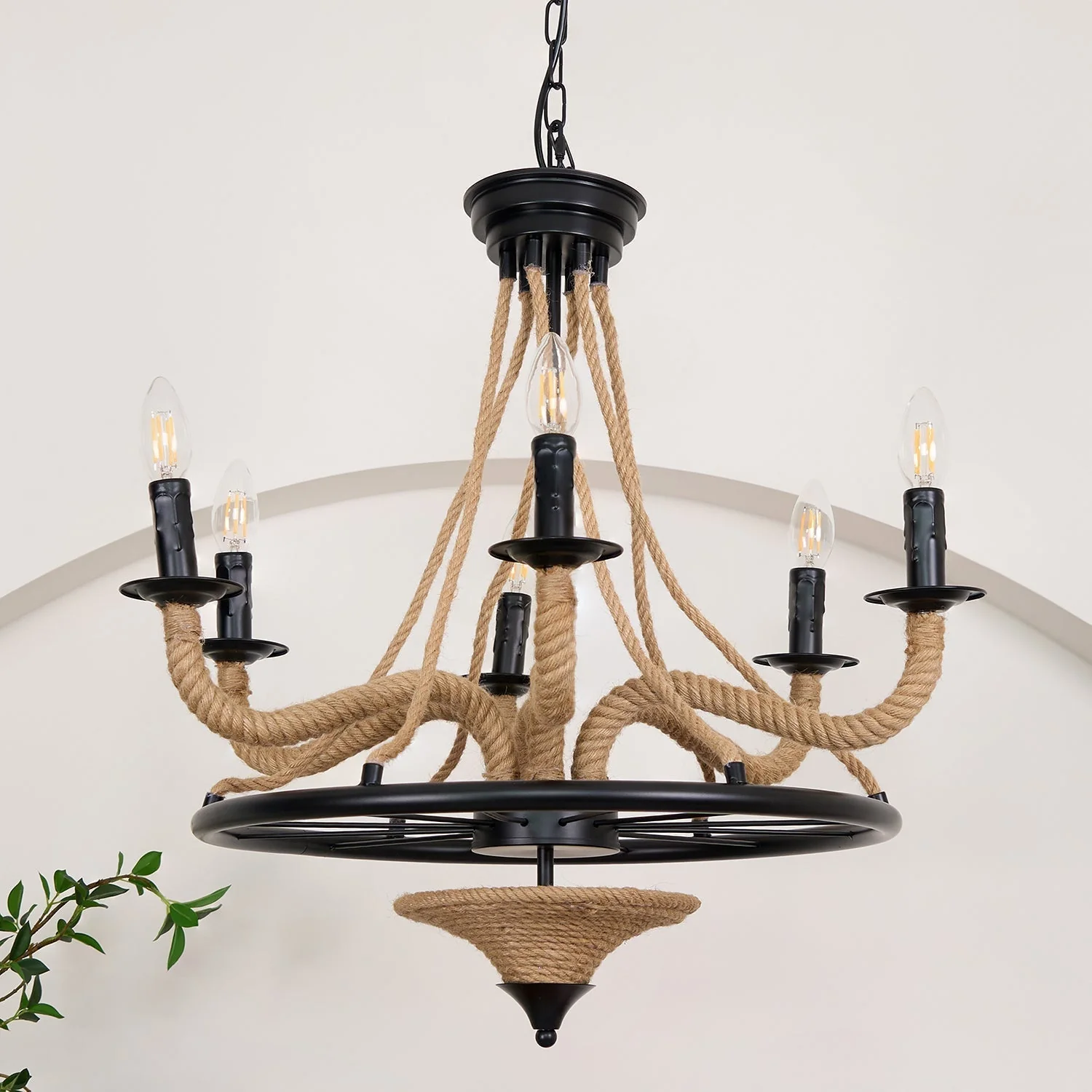 Lustra Chandelier Hemp Rope Large Wheel - Image 12