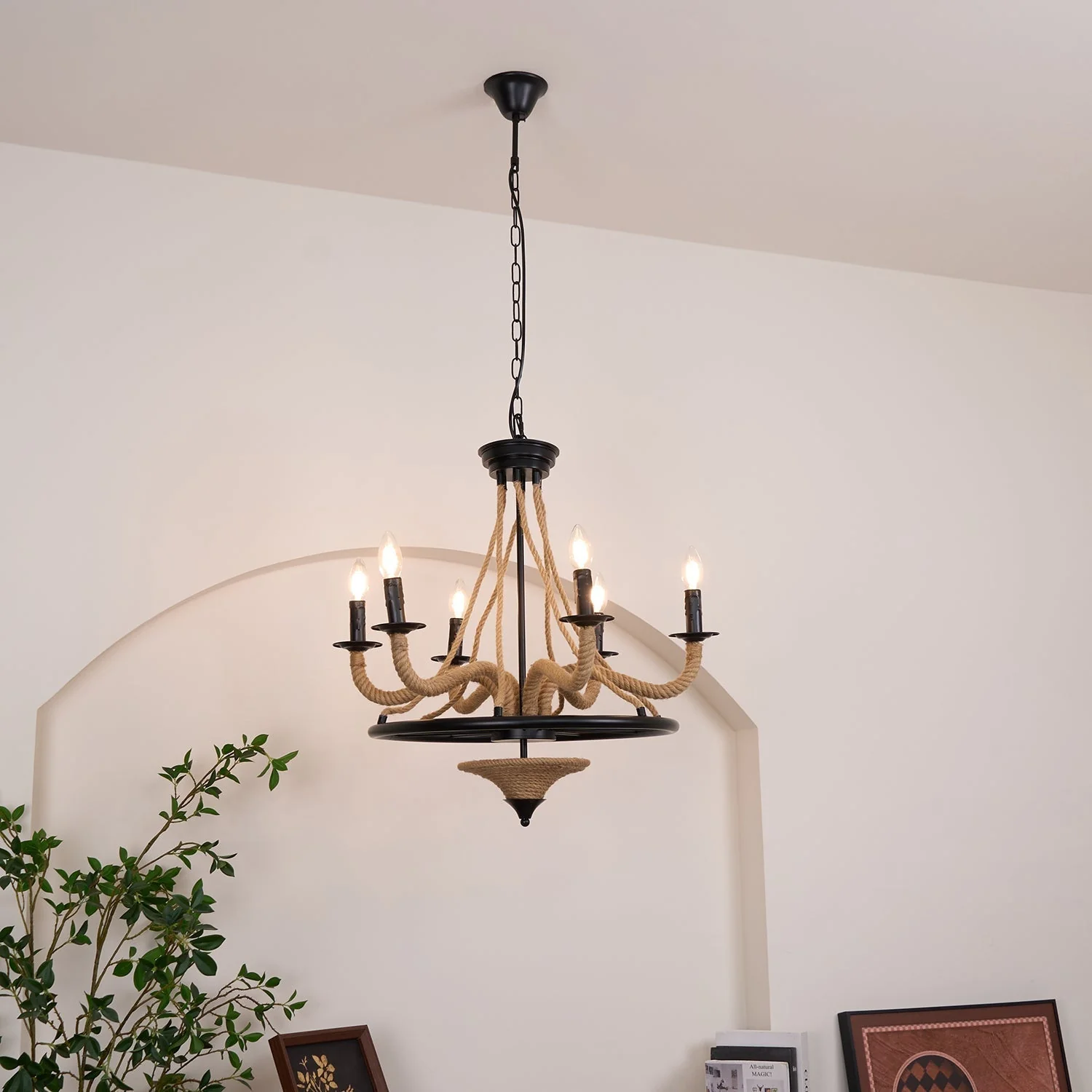 Lustra Chandelier Hemp Rope Large Wheel - Image 13