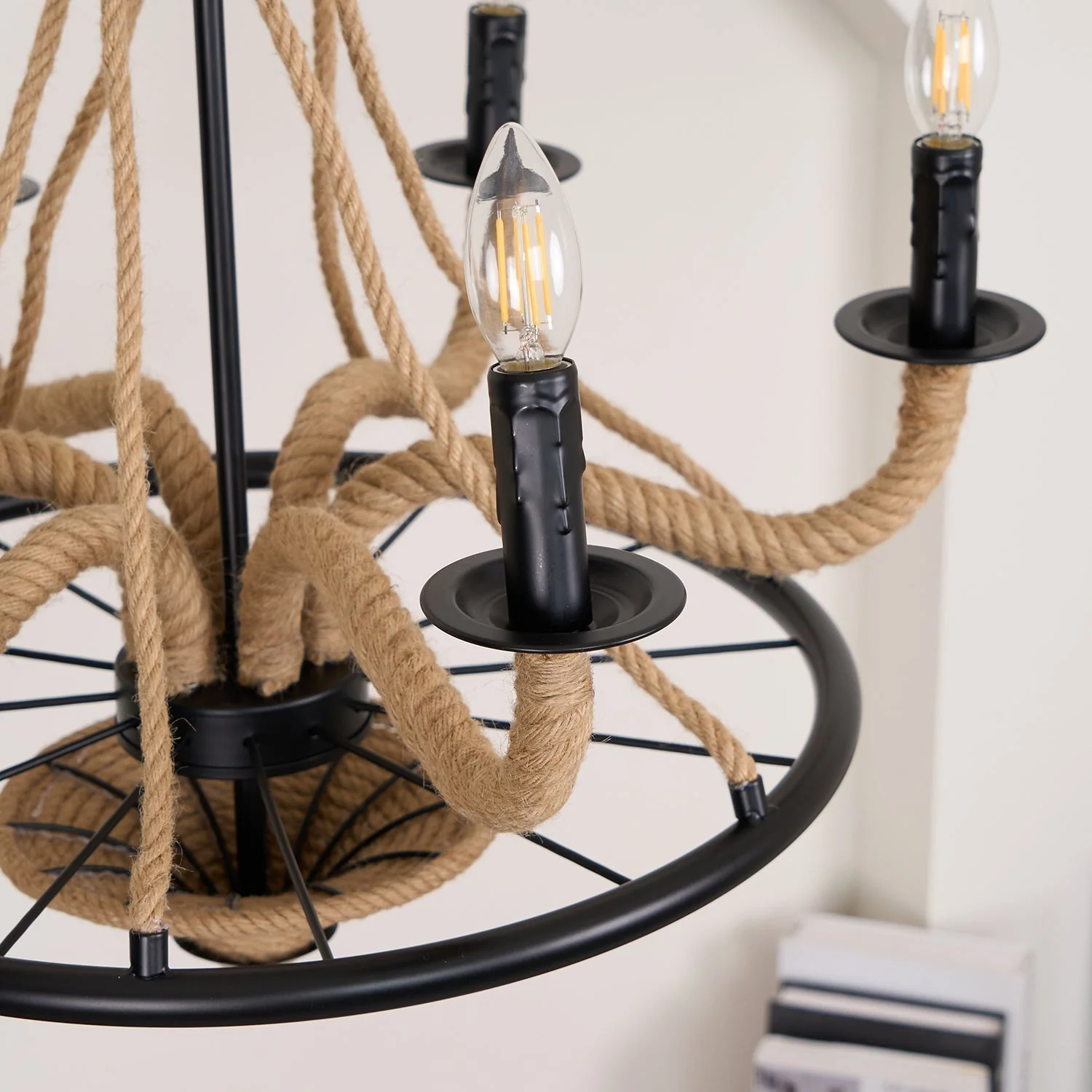 Lustra Chandelier Hemp Rope Large Wheel - Image 15