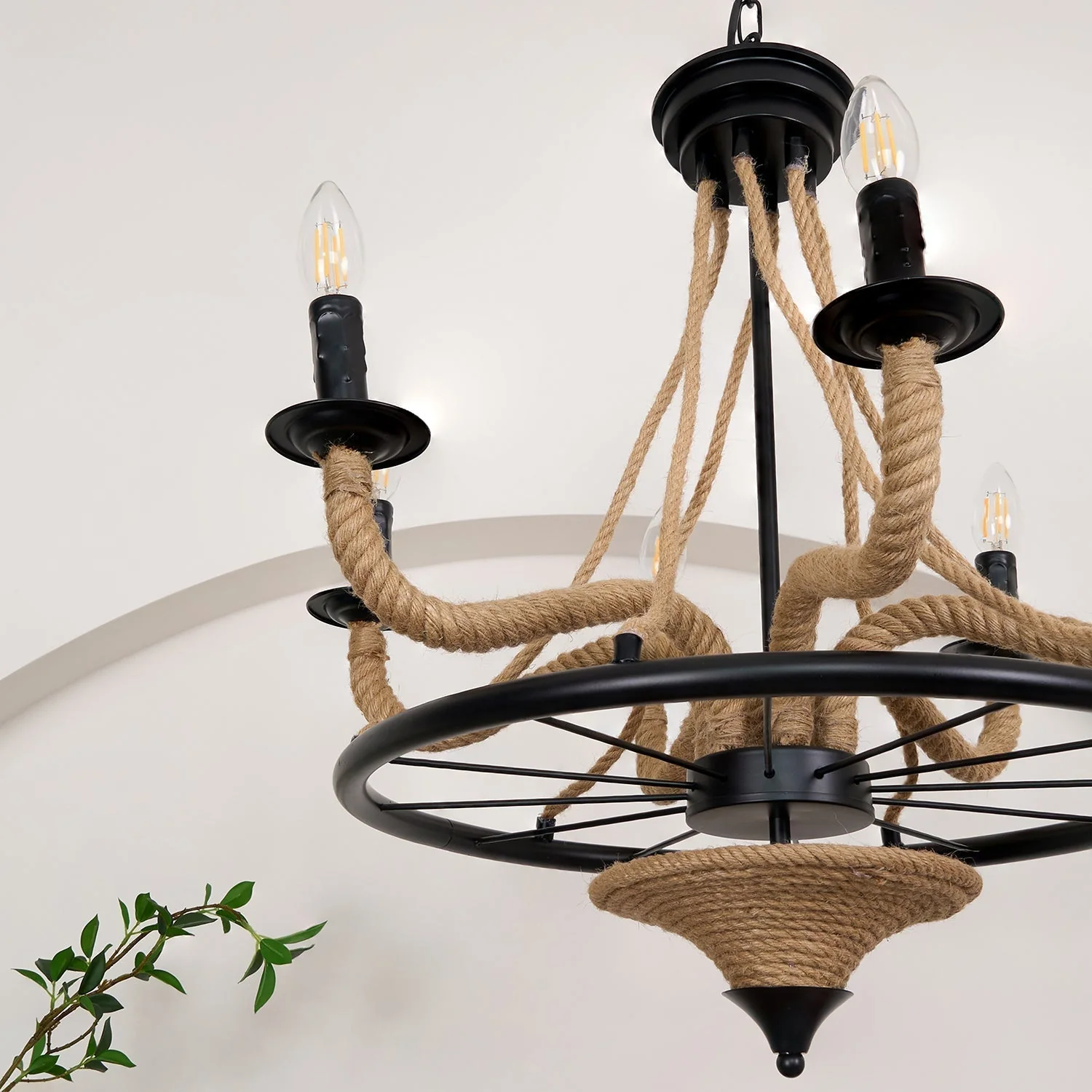 Lustra Chandelier Hemp Rope Large Wheel - Image 18
