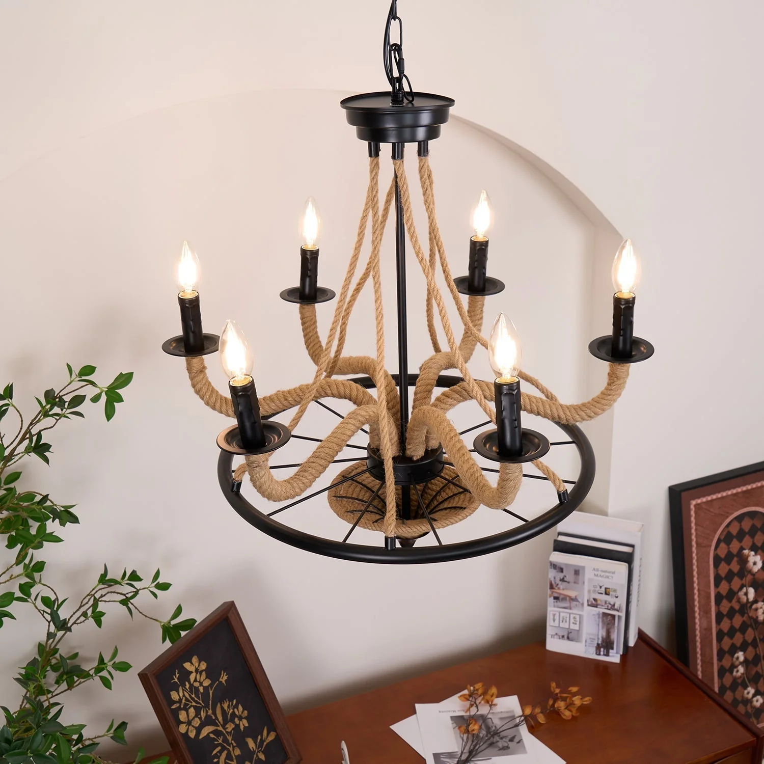 Lustra Chandelier Hemp Rope Large Wheel - Image 19