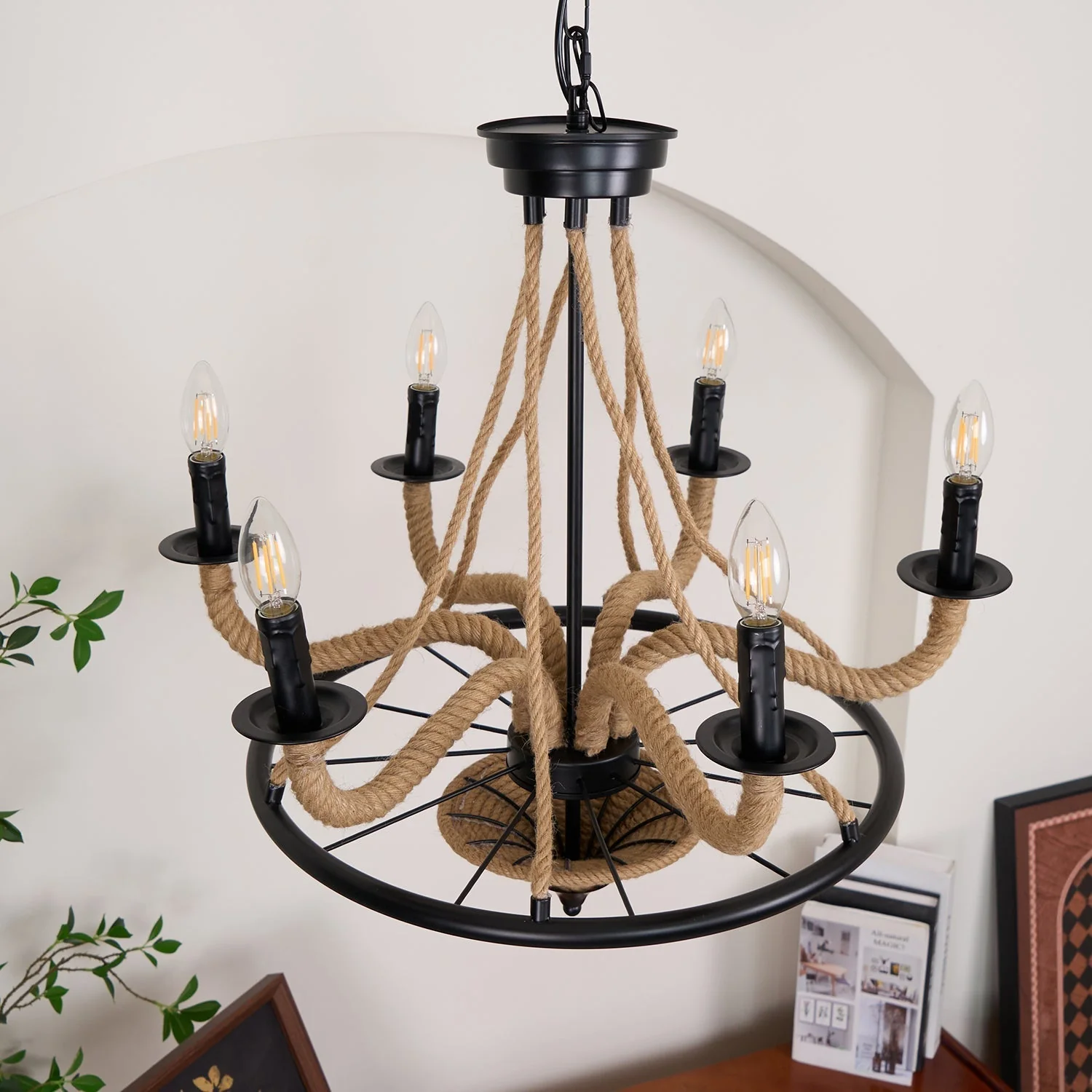Lustra Chandelier Hemp Rope Large Wheel - Image 20