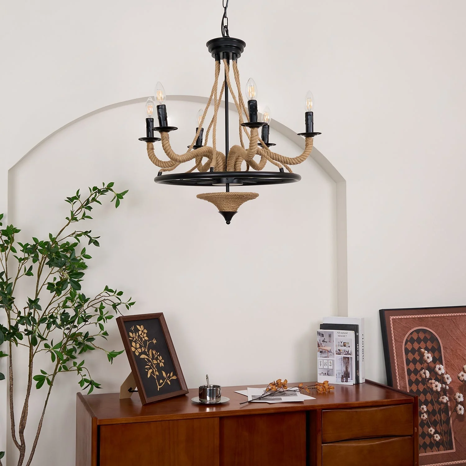Lustra Chandelier Hemp Rope Large Wheel - Image 22