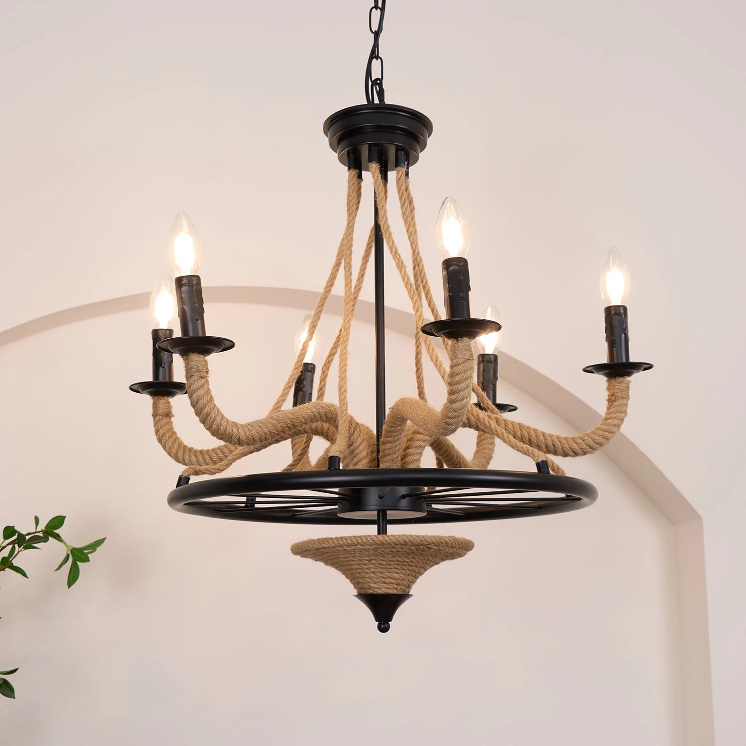 Lustra Chandelier Hemp Rope Large Wheel - Image 4
