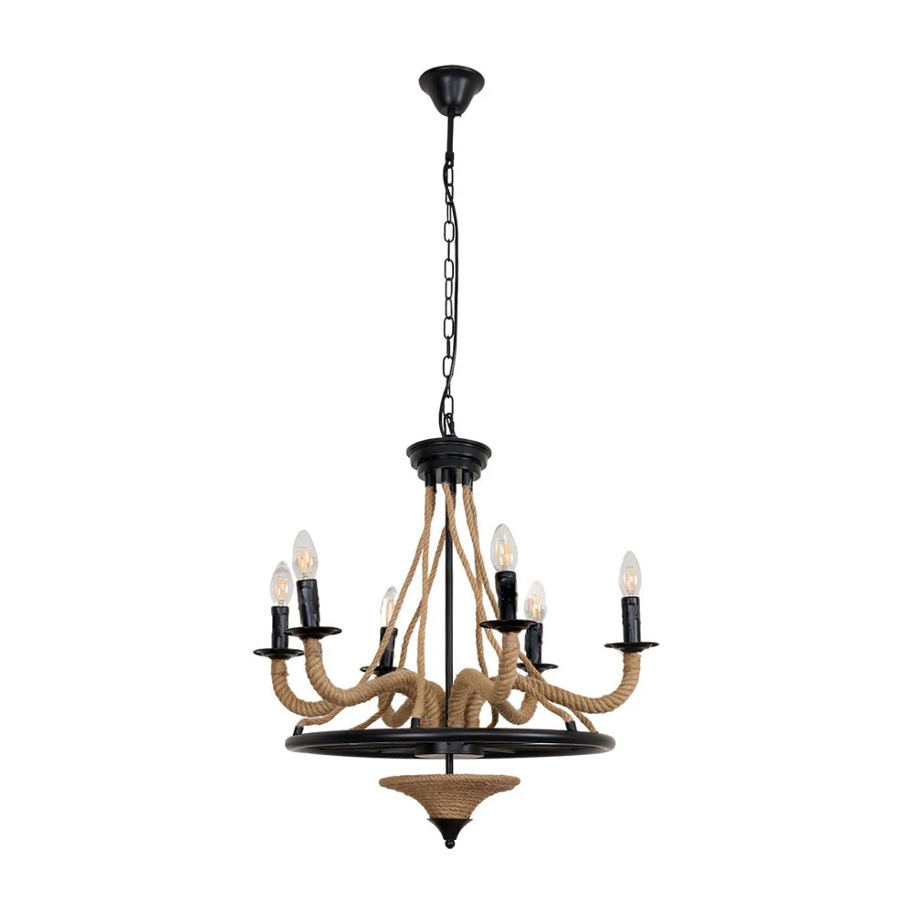 Lustra Chandelier Hemp Rope Large Wheel - Image 6