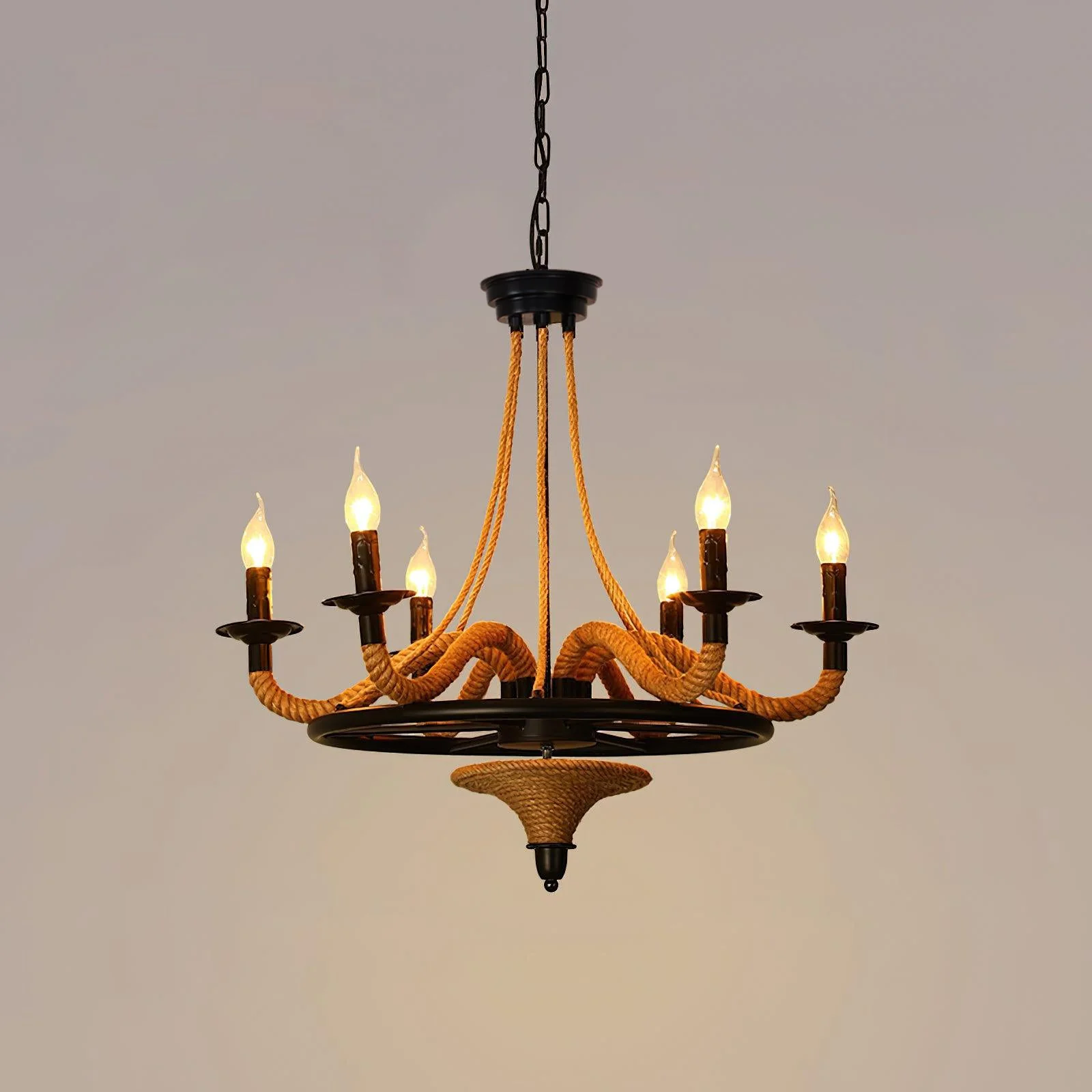 Lustra Chandelier Hemp Rope Large Wheel - Image 9