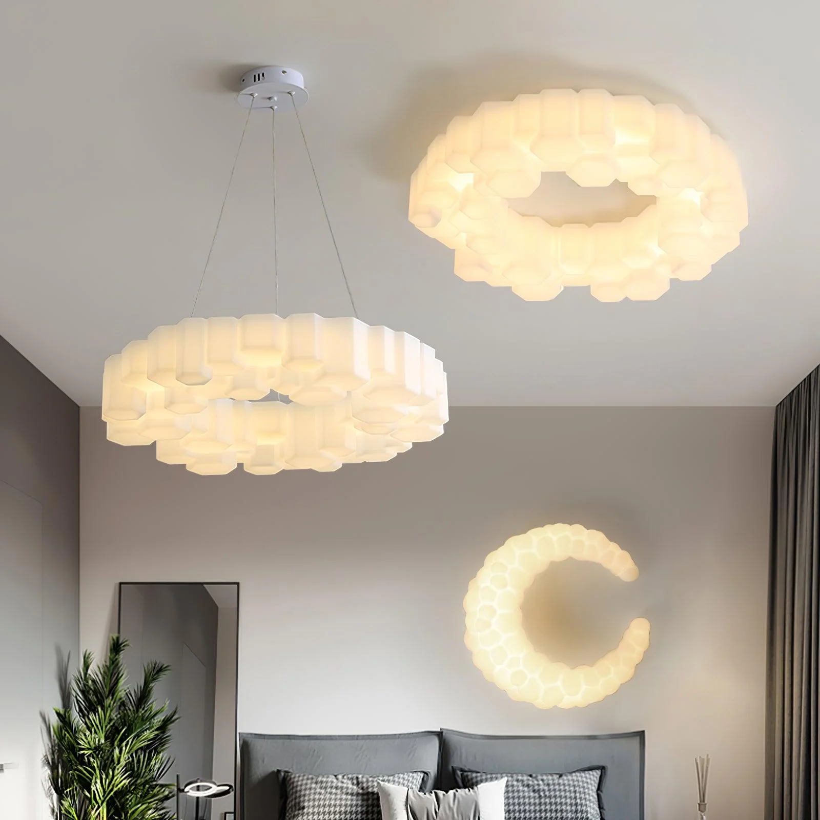 Lustra Chandelier Honeycomb Glossy White Polycarbonate - Image 2