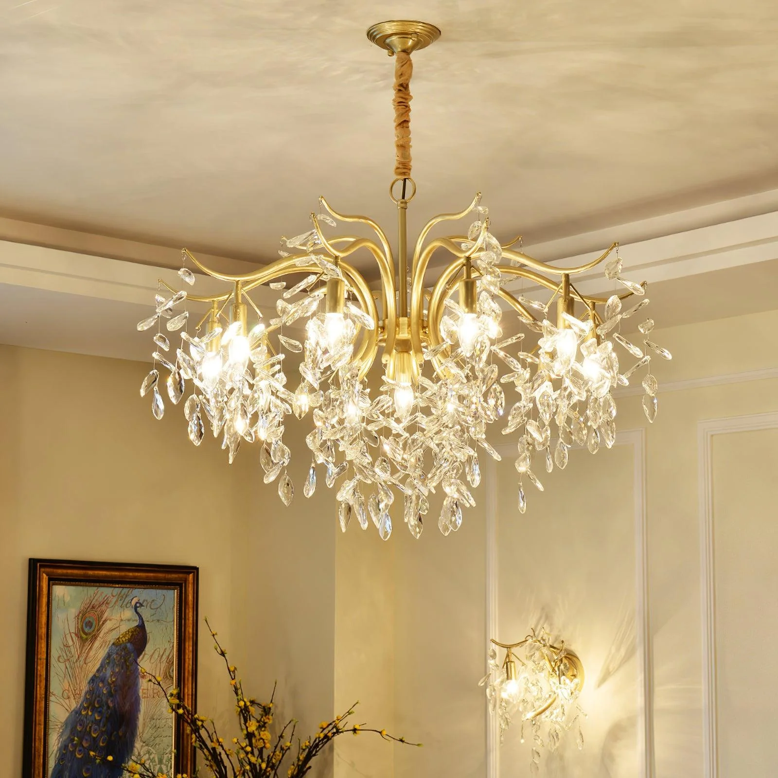 Lustra Chandelier Iron & Crystal Leaf - Image 15
