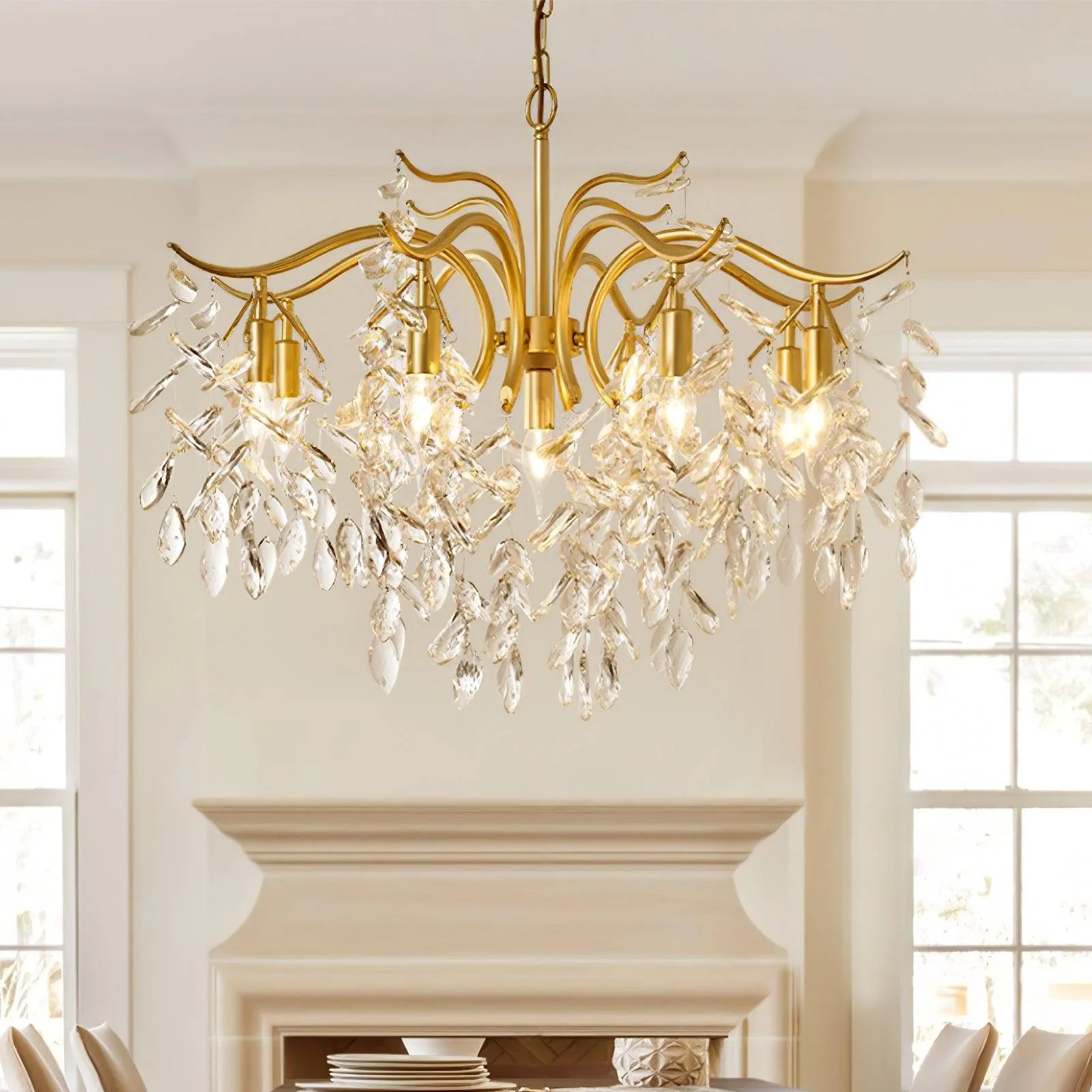 Lustra Chandelier Iron & Crystal Leaf - Image 4