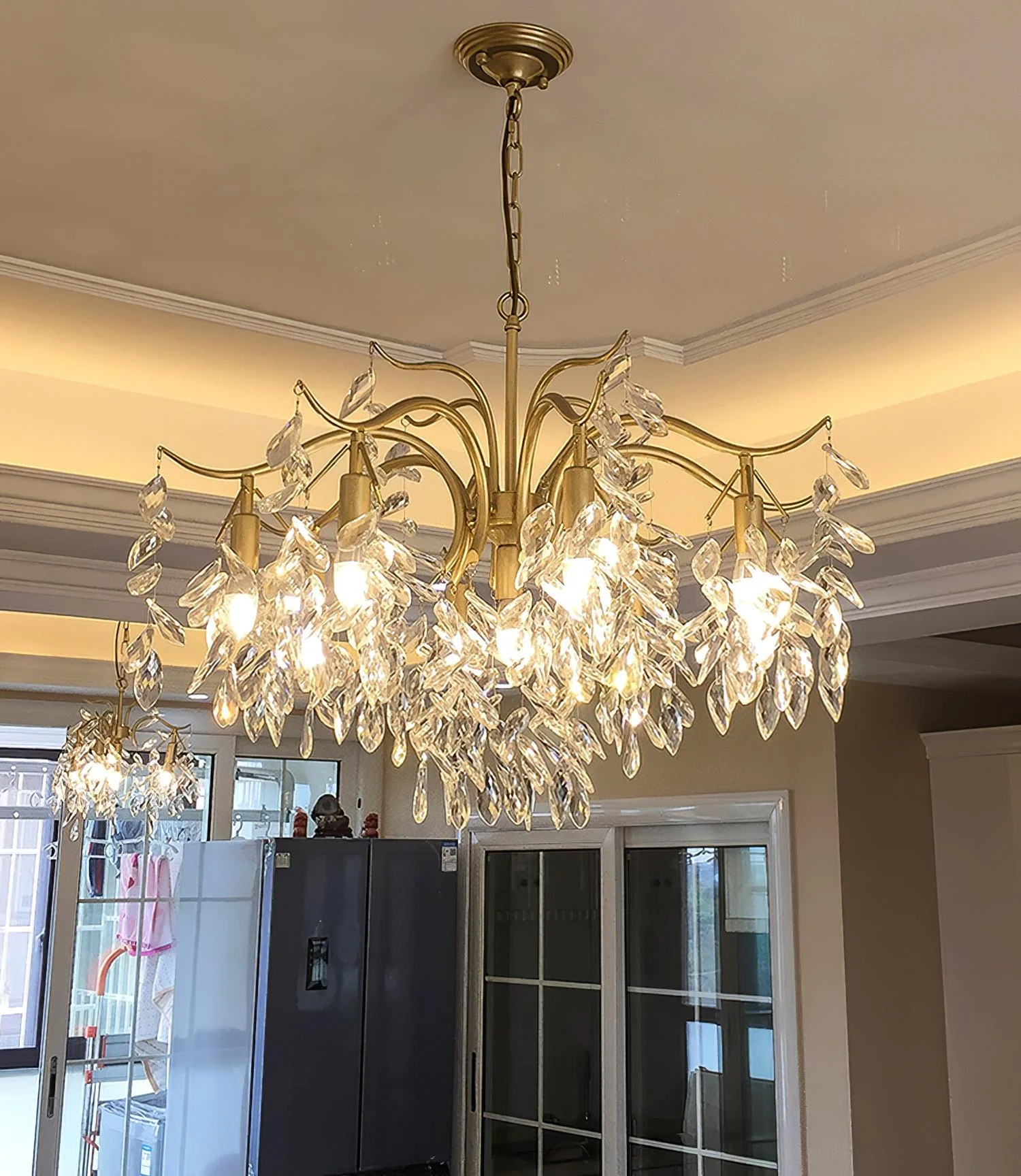 Lustra Chandelier Iron & Crystal Leaf - Image 7