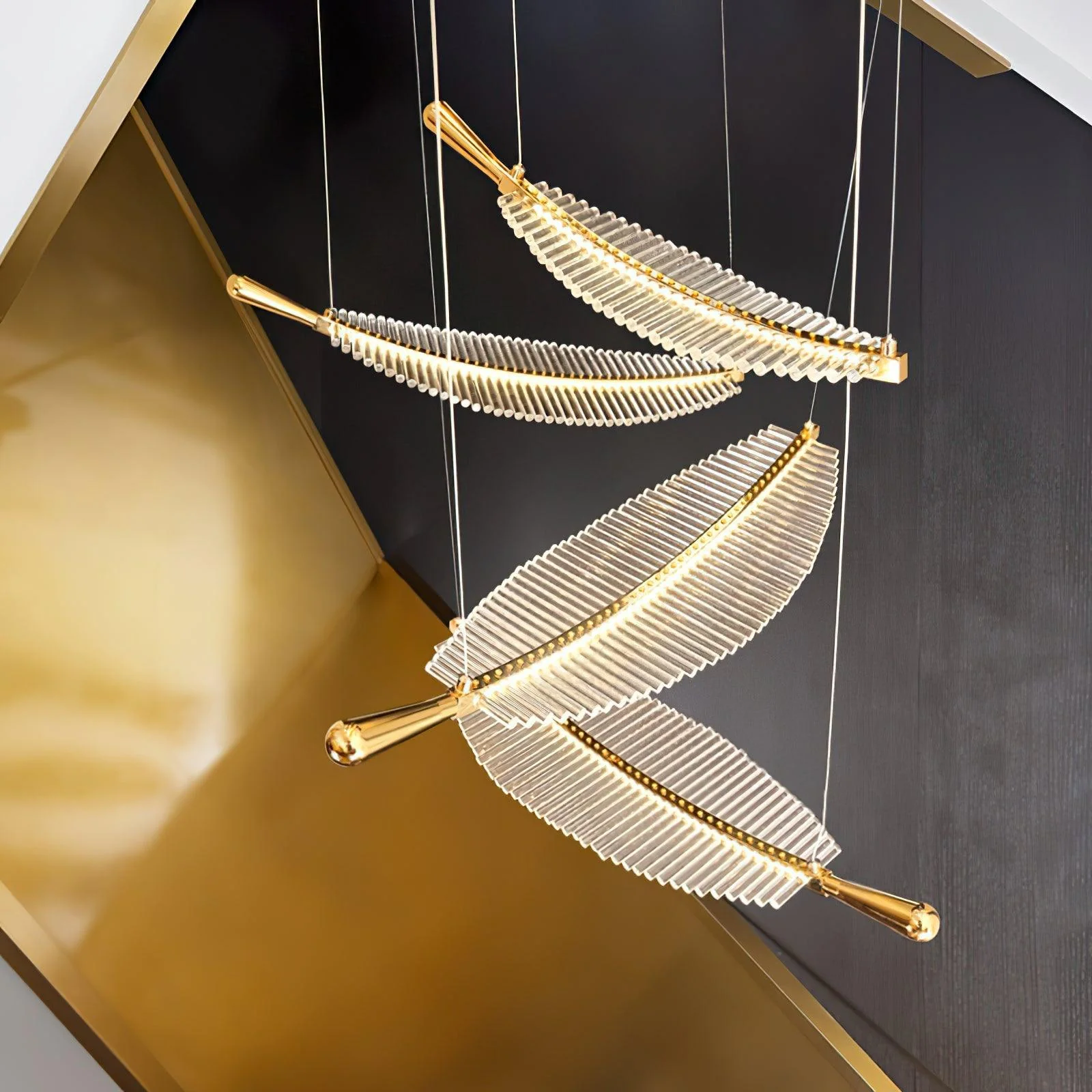 Lustra Chandelier Leaf Gold Elegant Modern - Image 4