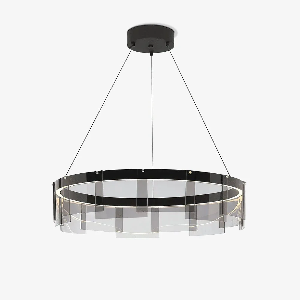 Lustra Chandelier LED Ring Black Glass Modern