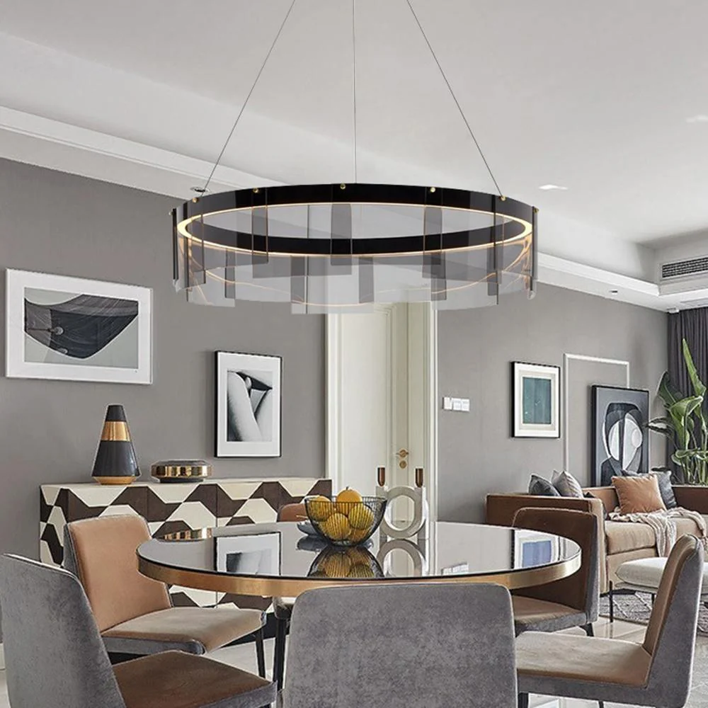 Lustra Chandelier LED Ring Black Glass Modern - Image 10