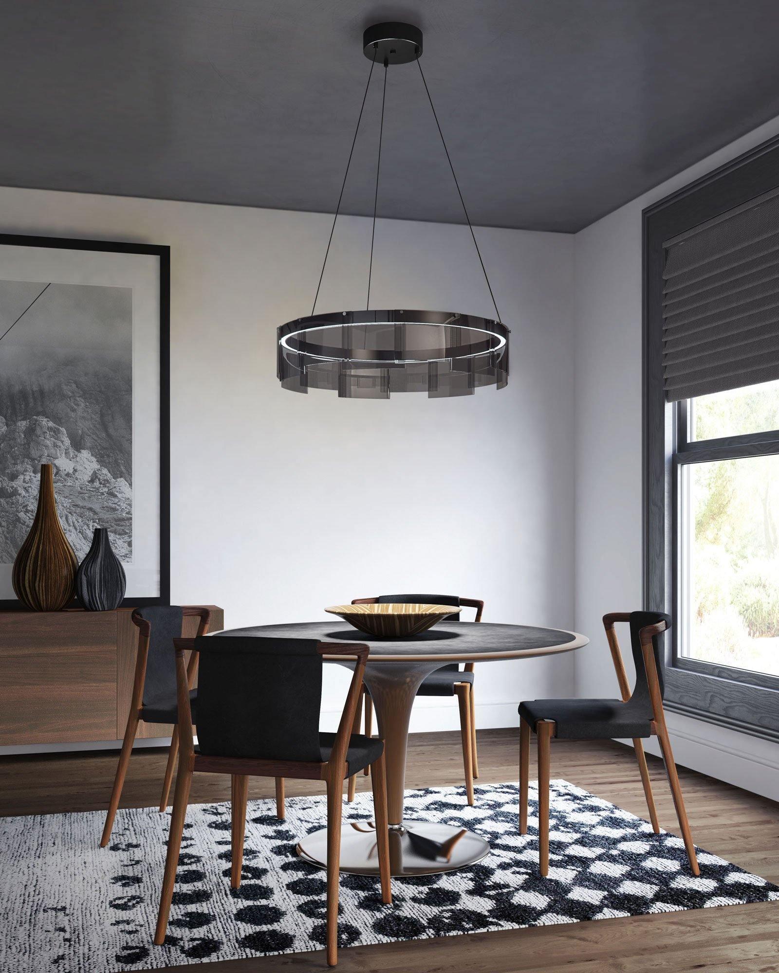 Lustra Chandelier LED Ring Black Glass Modern - Image 12