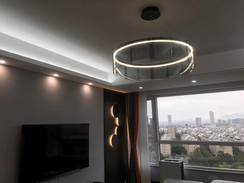 Lustra Chandelier LED Ring Black Glass Modern - Image 13