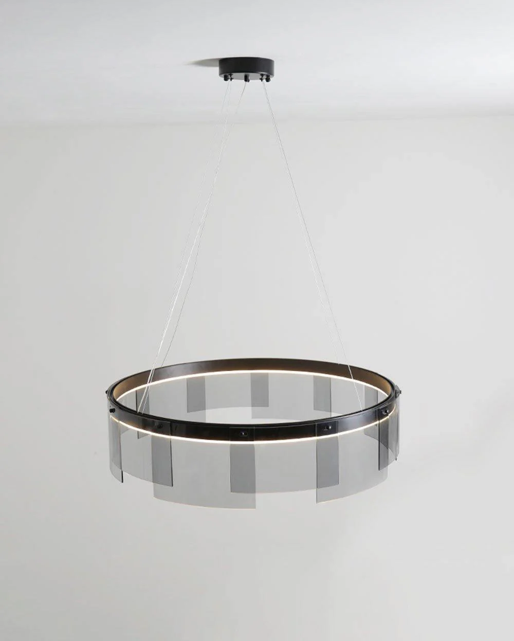 Lustra Chandelier LED Ring Black Glass Modern - Image 18