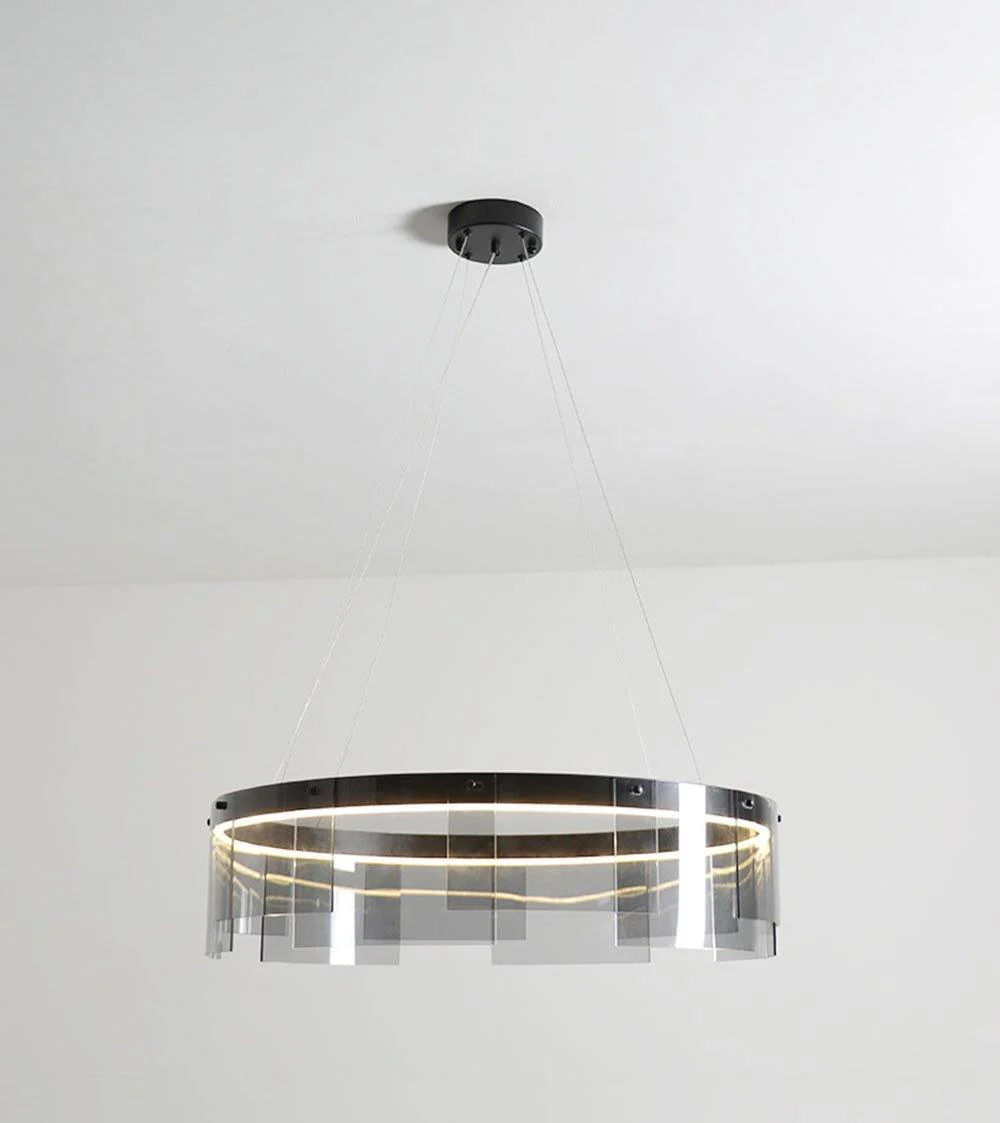 Lustra Chandelier LED Ring Black Glass Modern - Image 19