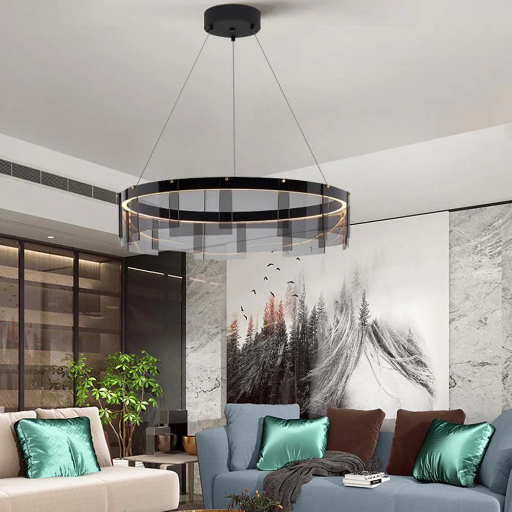 Lustra Chandelier LED Ring Black Glass Modern - Image 2