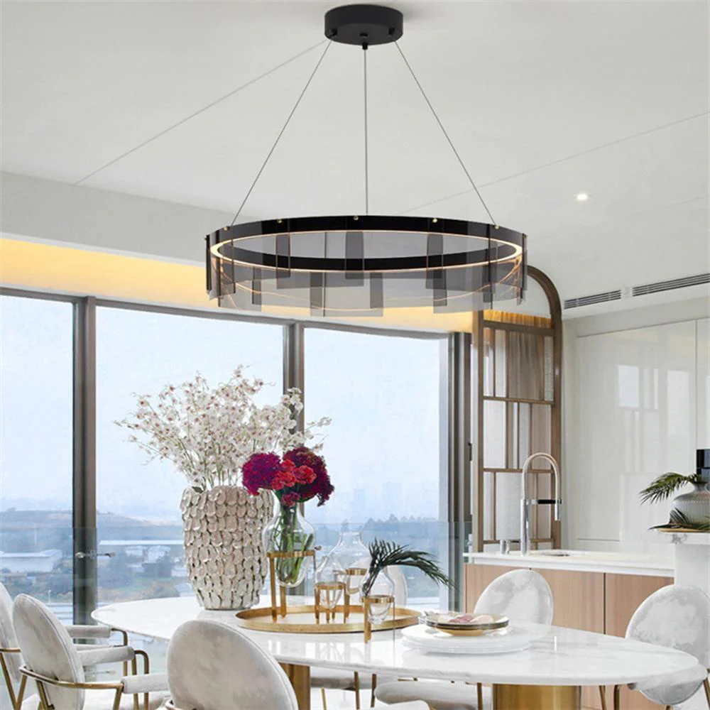 Lustra Chandelier LED Ring Black Glass Modern - Image 26