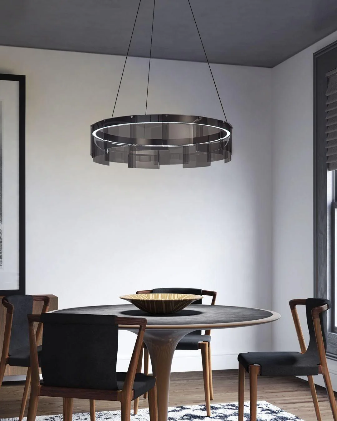 Lustra Chandelier LED Ring Black Glass Modern - Image 3