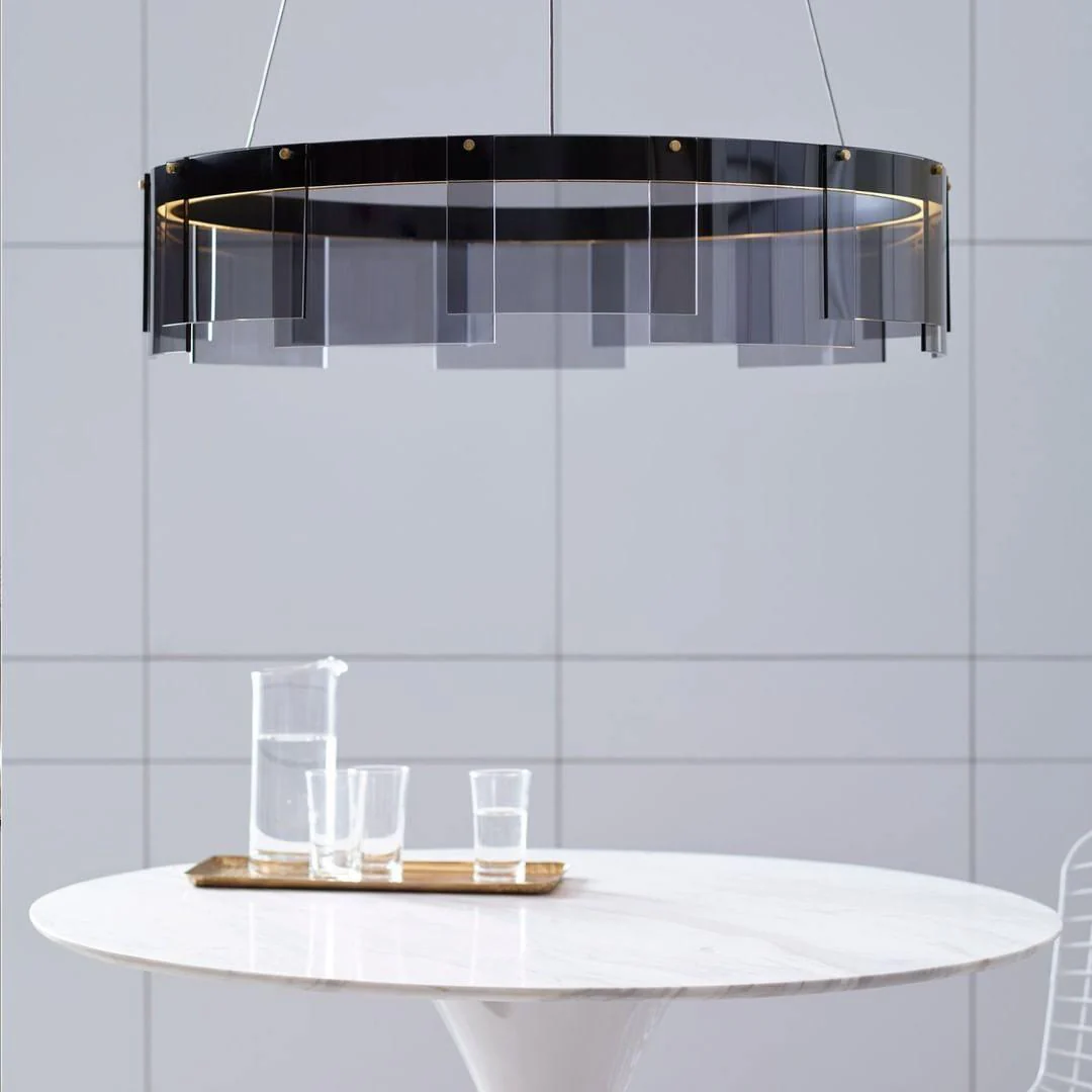 Lustra Chandelier LED Ring Black Glass Modern - Image 35