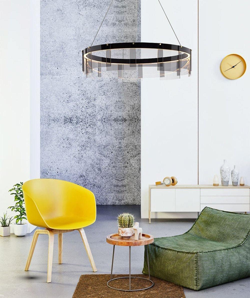 Lustra Chandelier LED Ring Black Glass Modern - Image 36