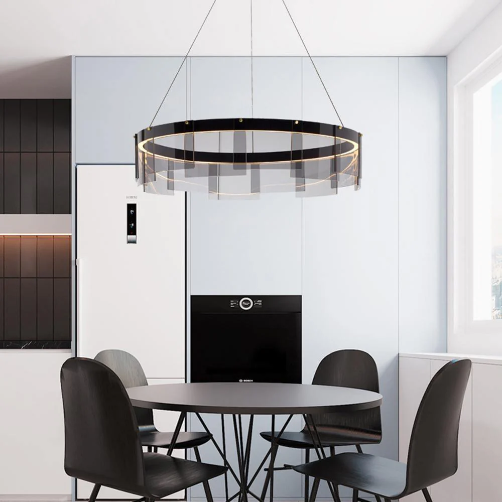 Lustra Chandelier LED Ring Black Glass Modern - Image 4