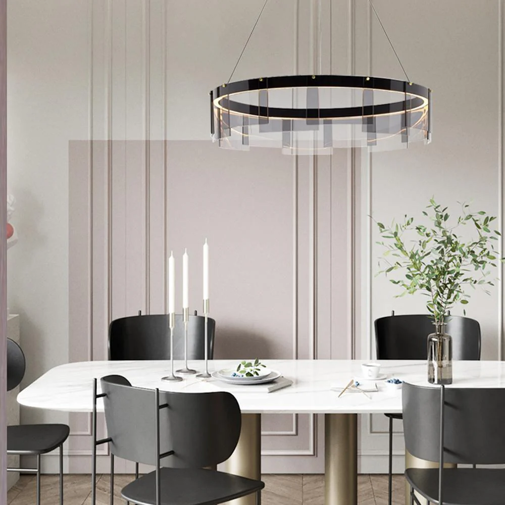 Lustra Chandelier LED Ring Black Glass Modern - Image 5