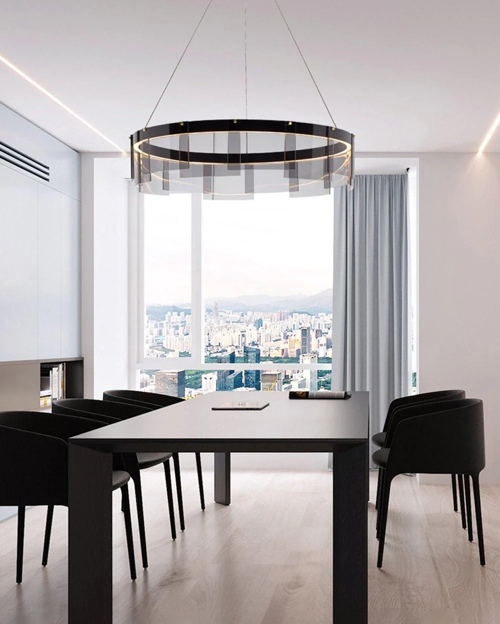 Lustra Chandelier LED Ring Black Glass Modern - Image 6