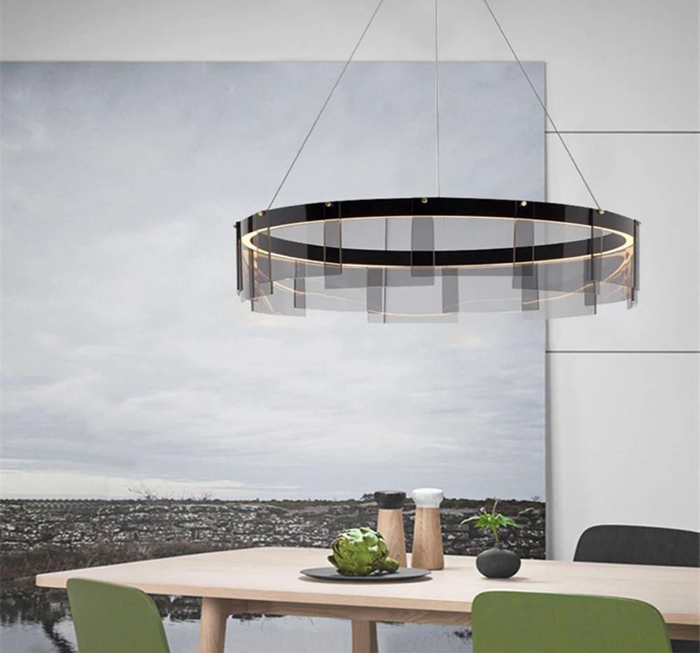 Lustra Chandelier LED Ring Black Glass Modern - Image 9