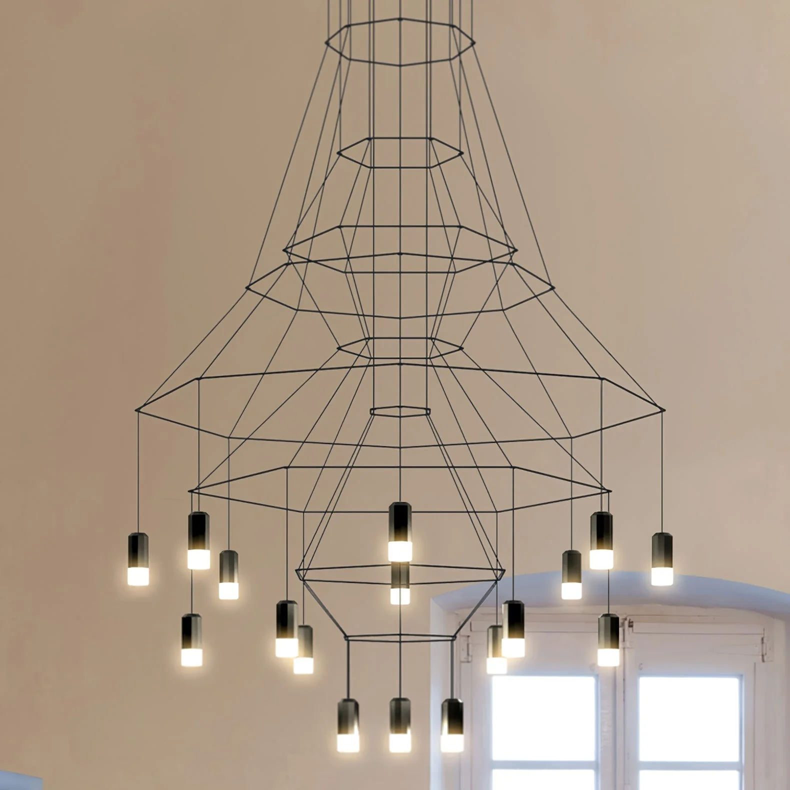 Lustra Chandelier Lines Black Wireframe LED - Image 52