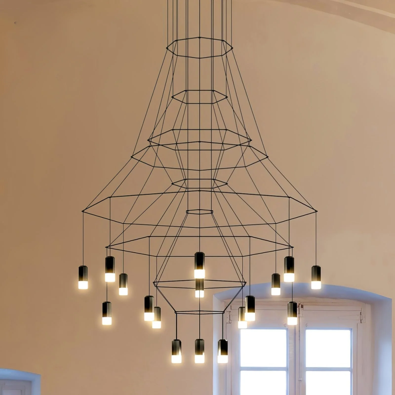 Lustra Chandelier Lines Black Wireframe LED - Image 64