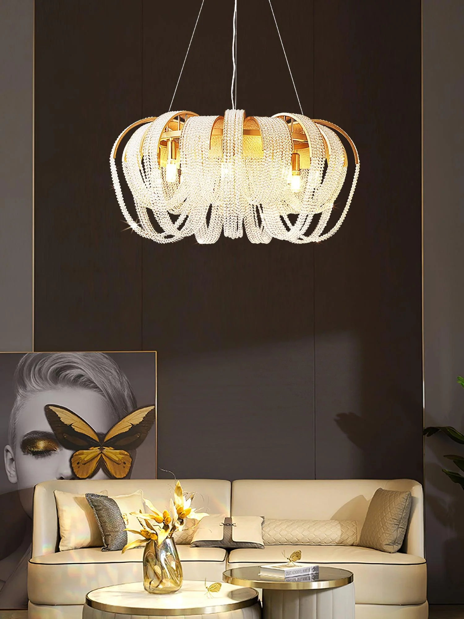 Lustra Chandelier Mesh Crystal Gold Waterfall Sparkle - Image 2