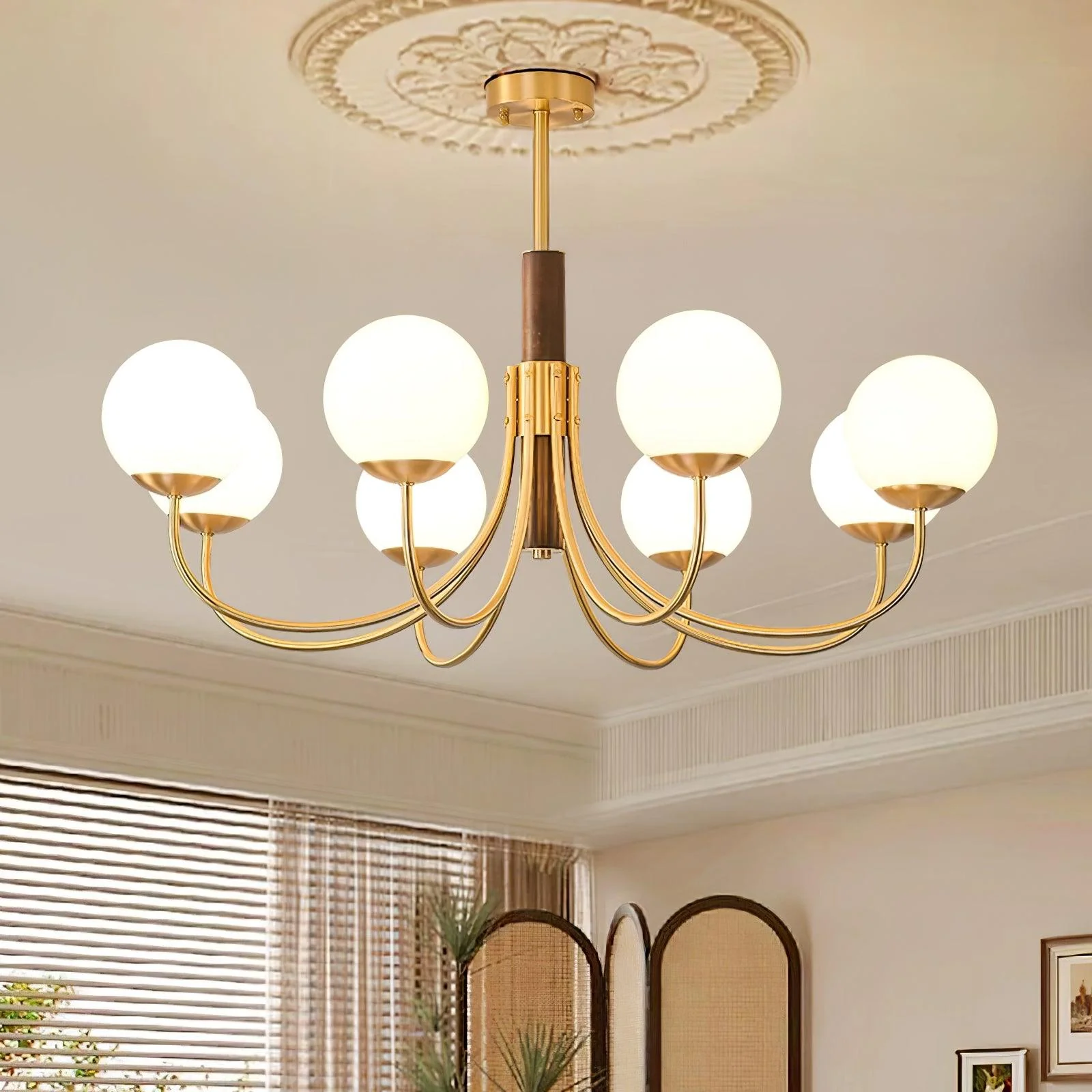 Lustra Chandelier Midas Touch Walnut Sphere Brass - Image 14