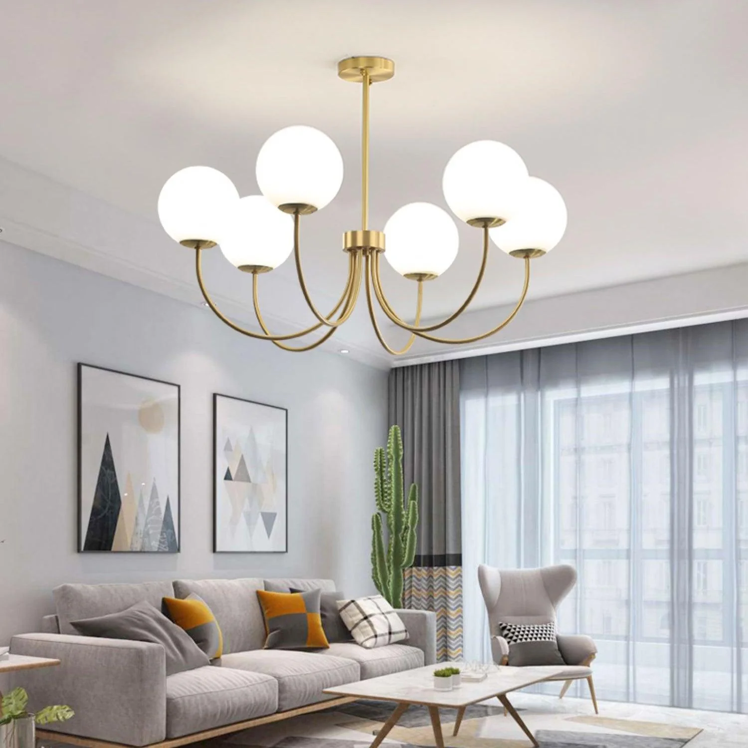 Lustra Chandelier Orillia Brass Globe Modern - Image 4