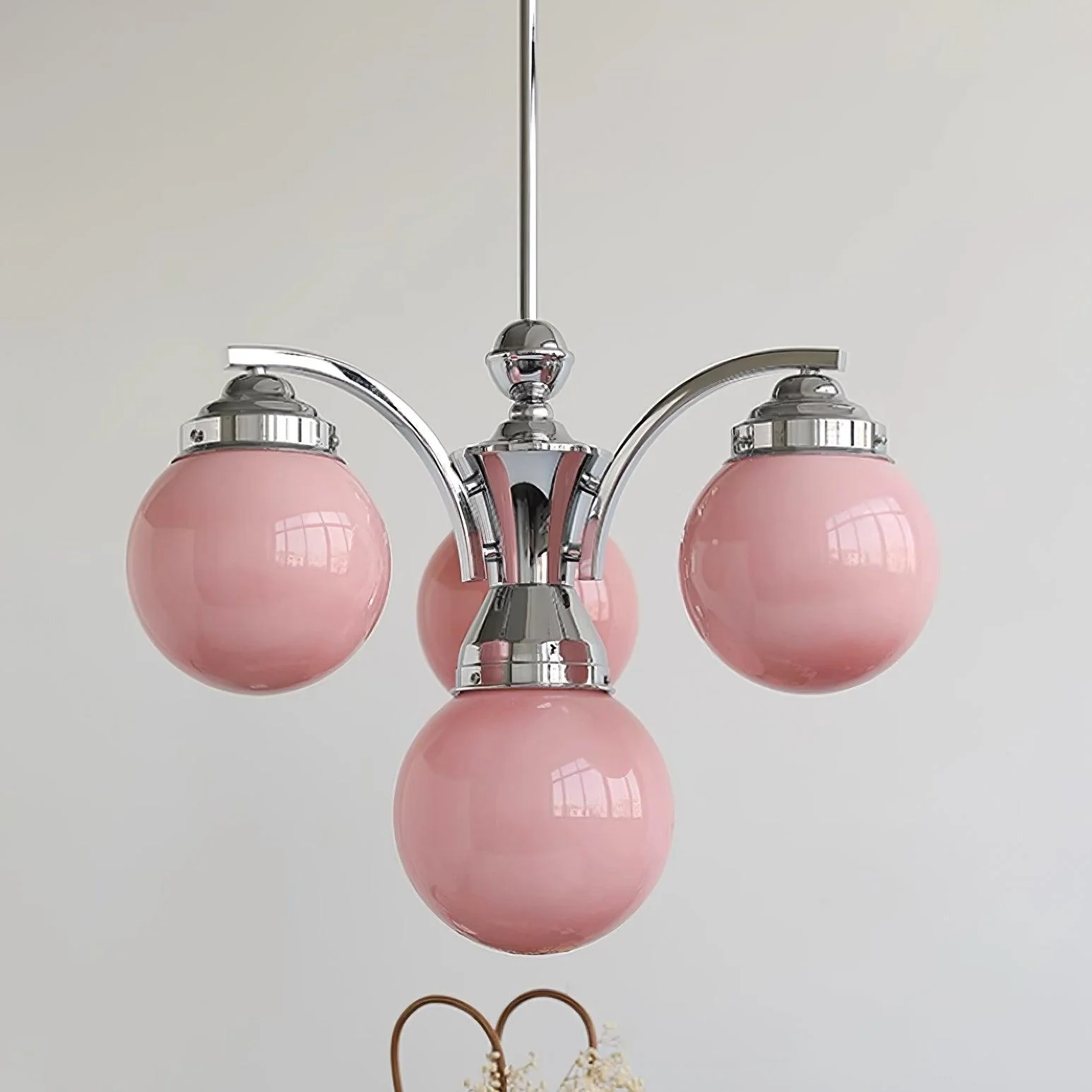 Lustra Chandelier Pink Glass - Image 13
