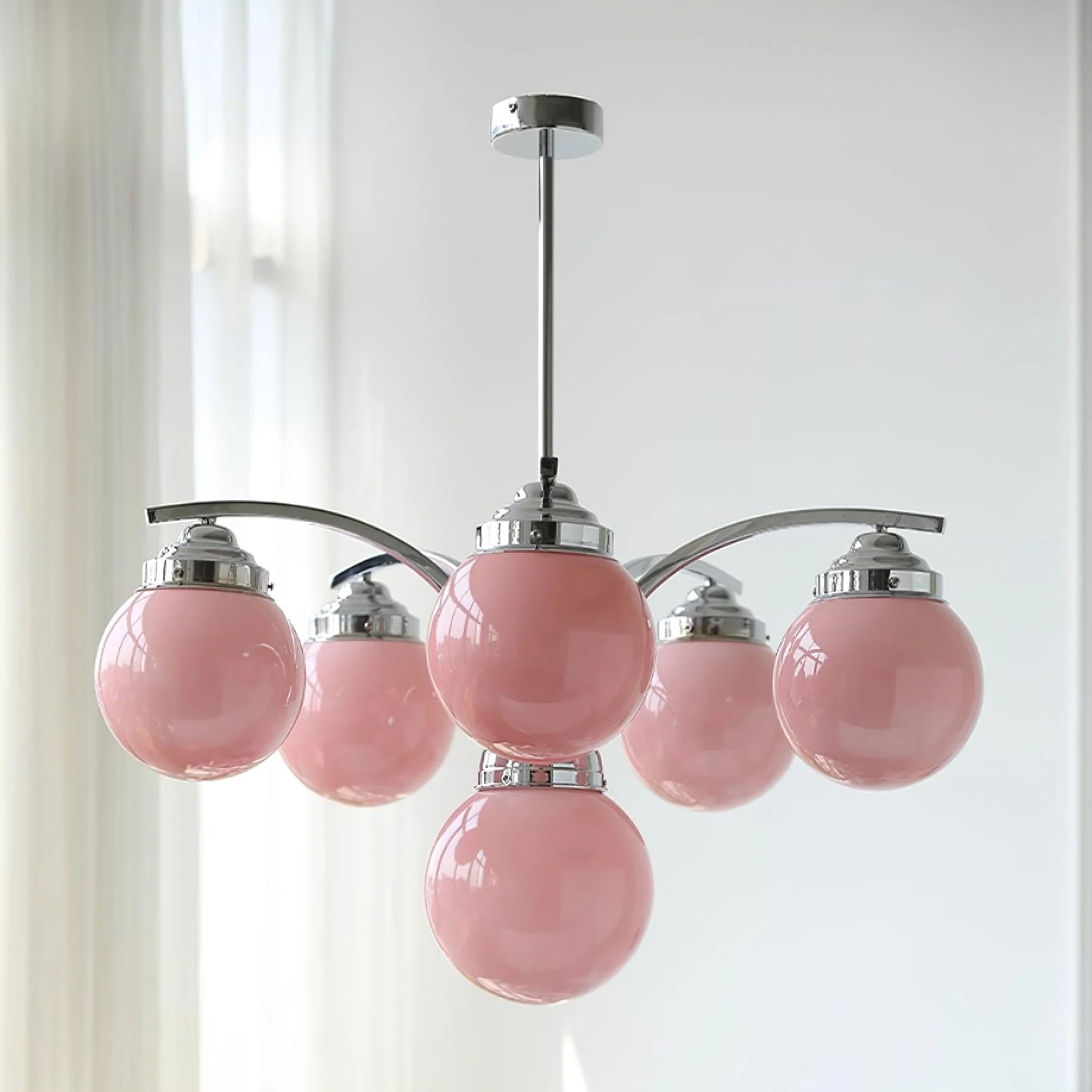 Lustra Chandelier Pink Glass - Image 21